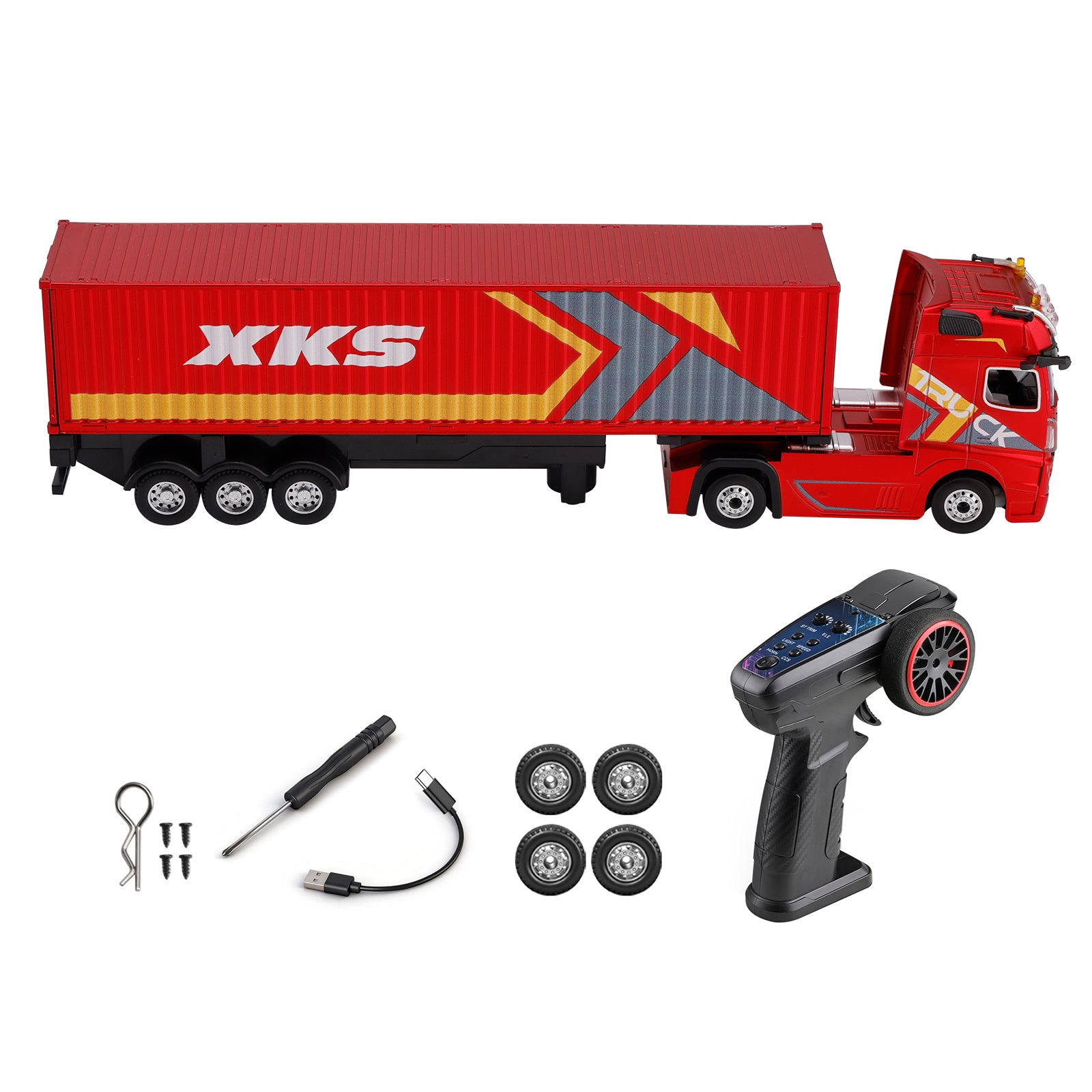 1/64 XKS RC Container Truck Trailer 2.4G 4WD Proportional Steering Semi Truck