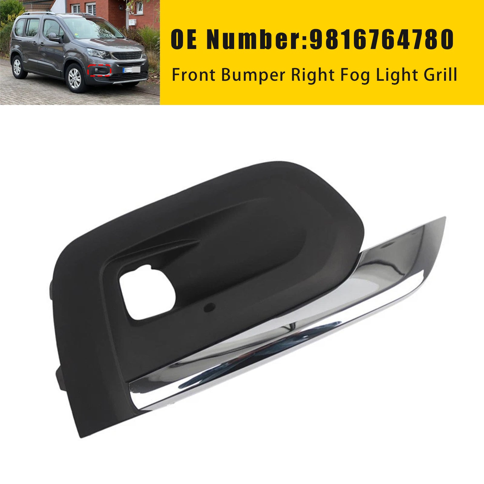 Front Bumper Right Fog Light Grill 9816764780 For Peugeot Rifter 2019-2025