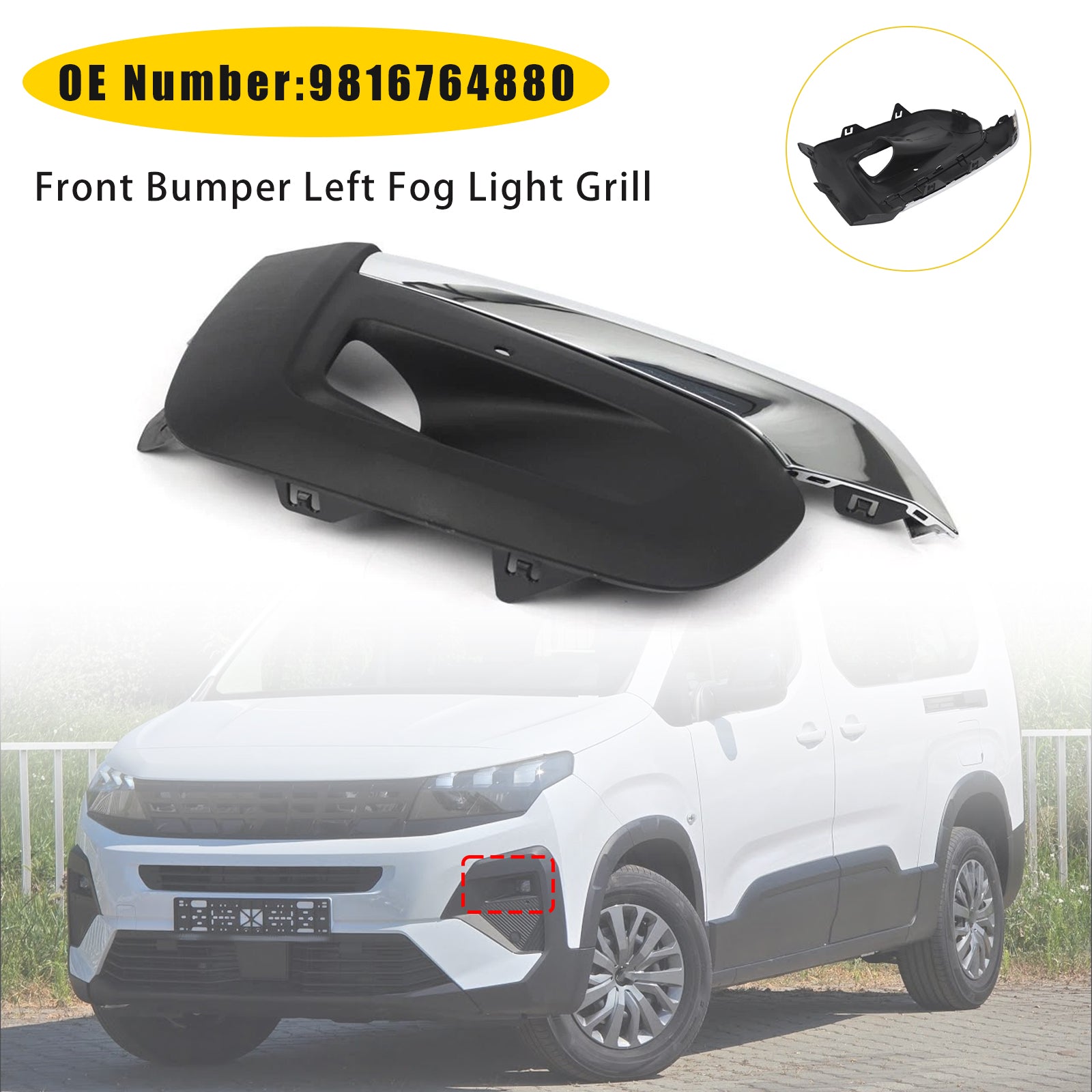 Front Bumper Left Fog Light Grill 9816764880 For Peugeot Rifter 2019-2025