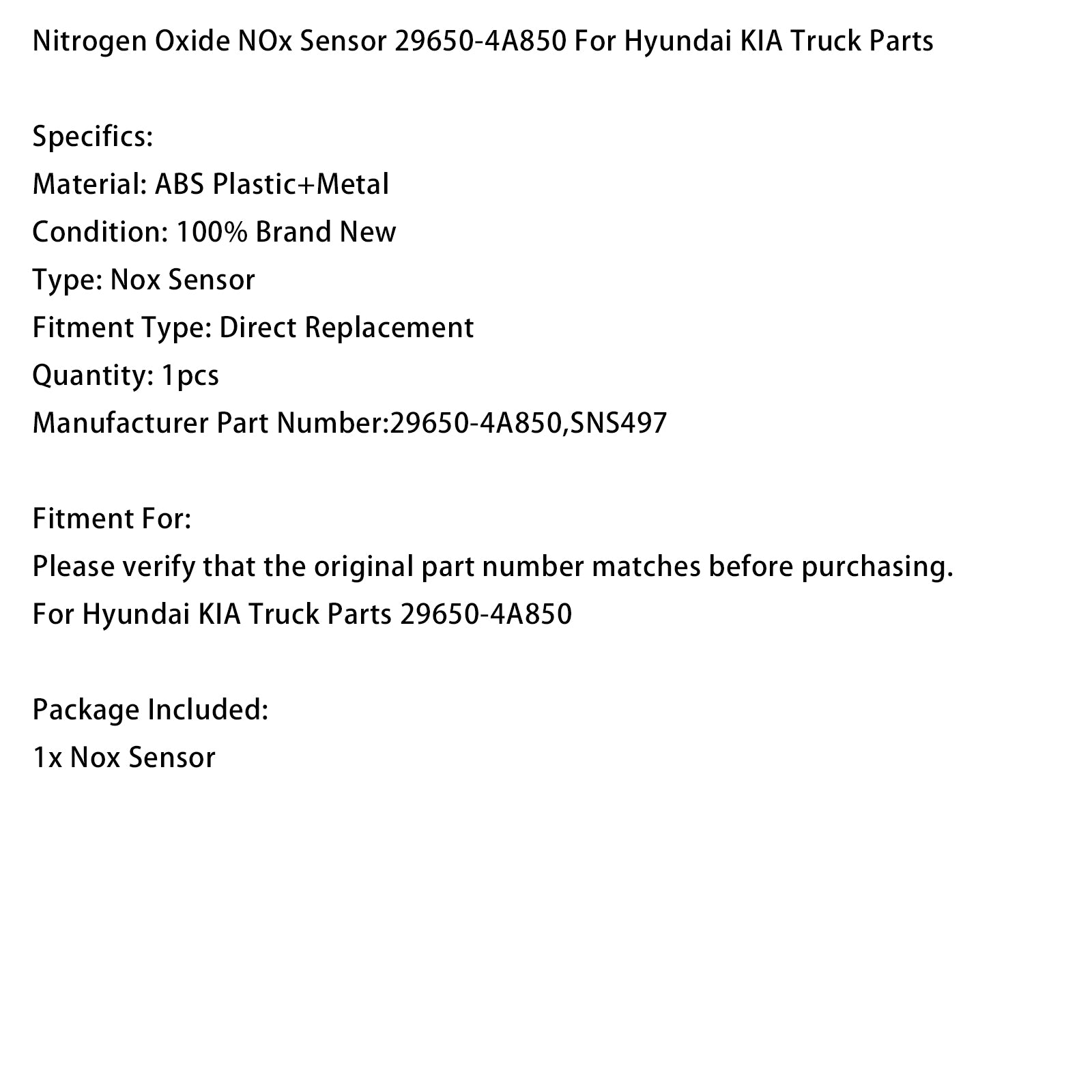 Nitrogen Oxide NOx Sensor 29650-4A850 For Hyundai KIA Truck Parts