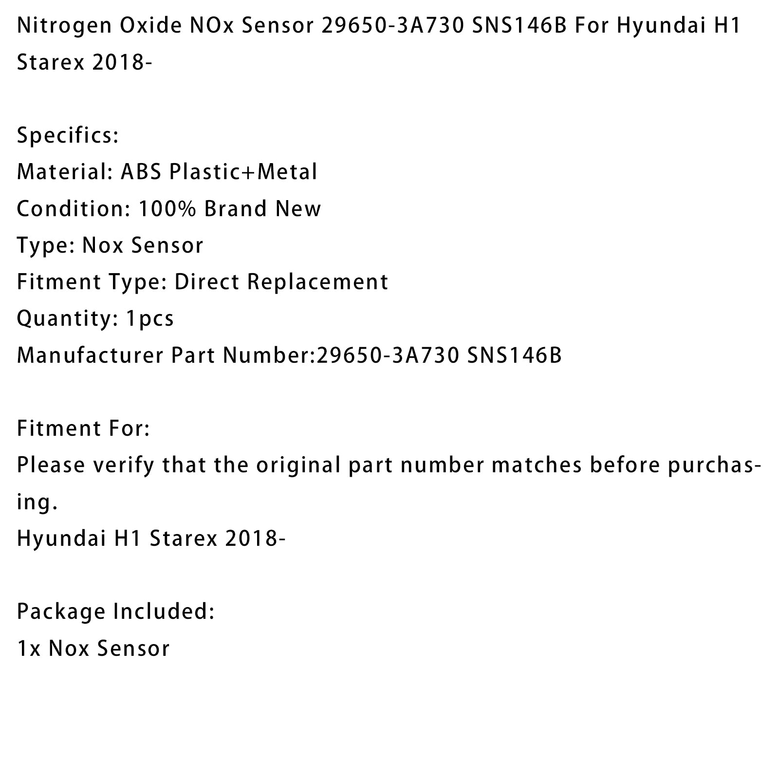 Nitrogen Oxide NOx Sensor 29650-3A730 SNS146B For Hyundai H1 Starex 2018-