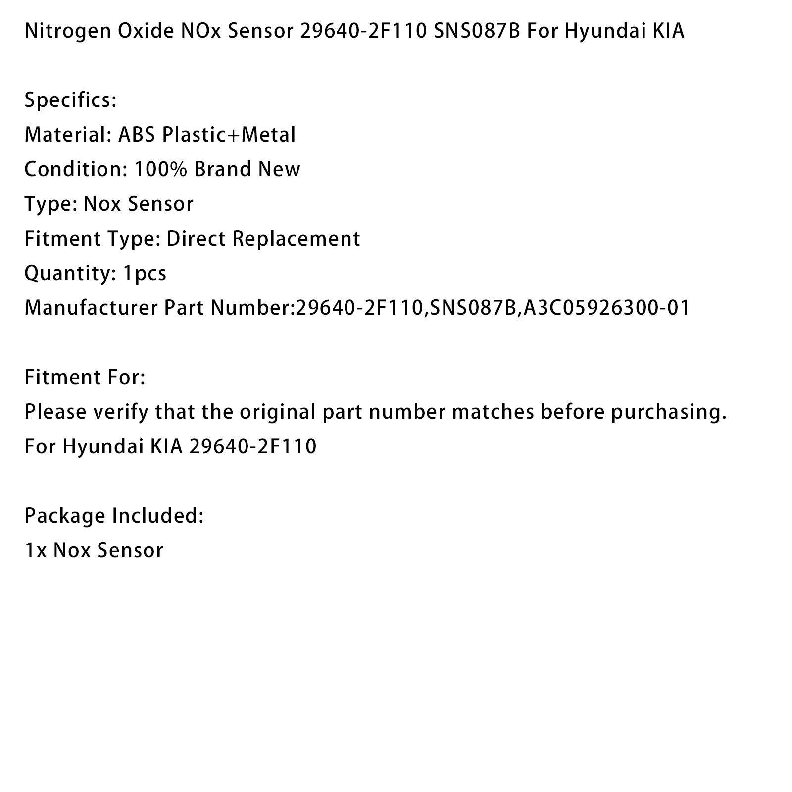 Nitrogen Oxide NOx Sensor 29640-2F110 SNS087B For Hyundai KIA
