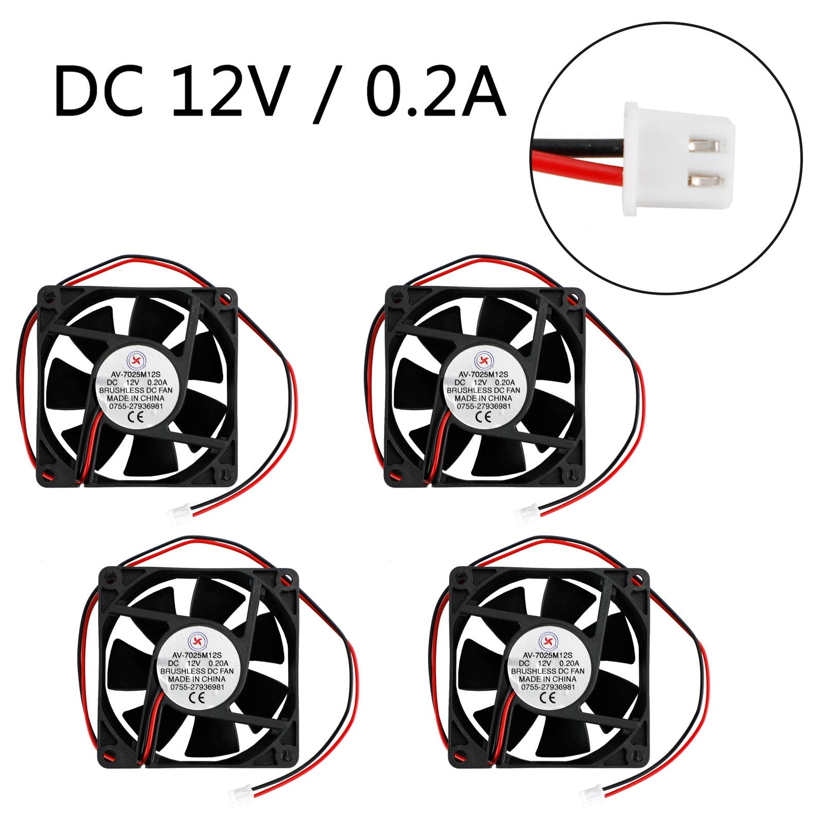4PCS 12V 0.2A Cooling Computer Fan Ball Bearing 70?ā”?5mm DC Brushless 2 Pin