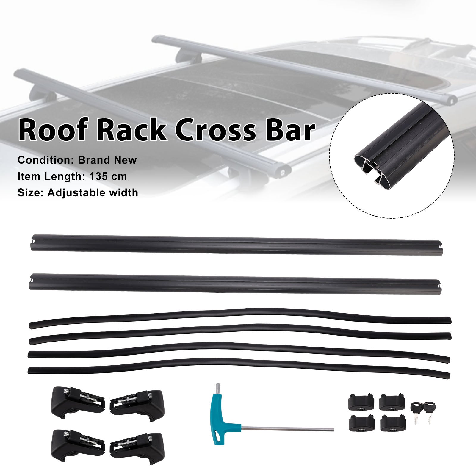 135CM Universal Aluminium Car Roof Rack Luggage Carrier Cross Bar Rail Lockable