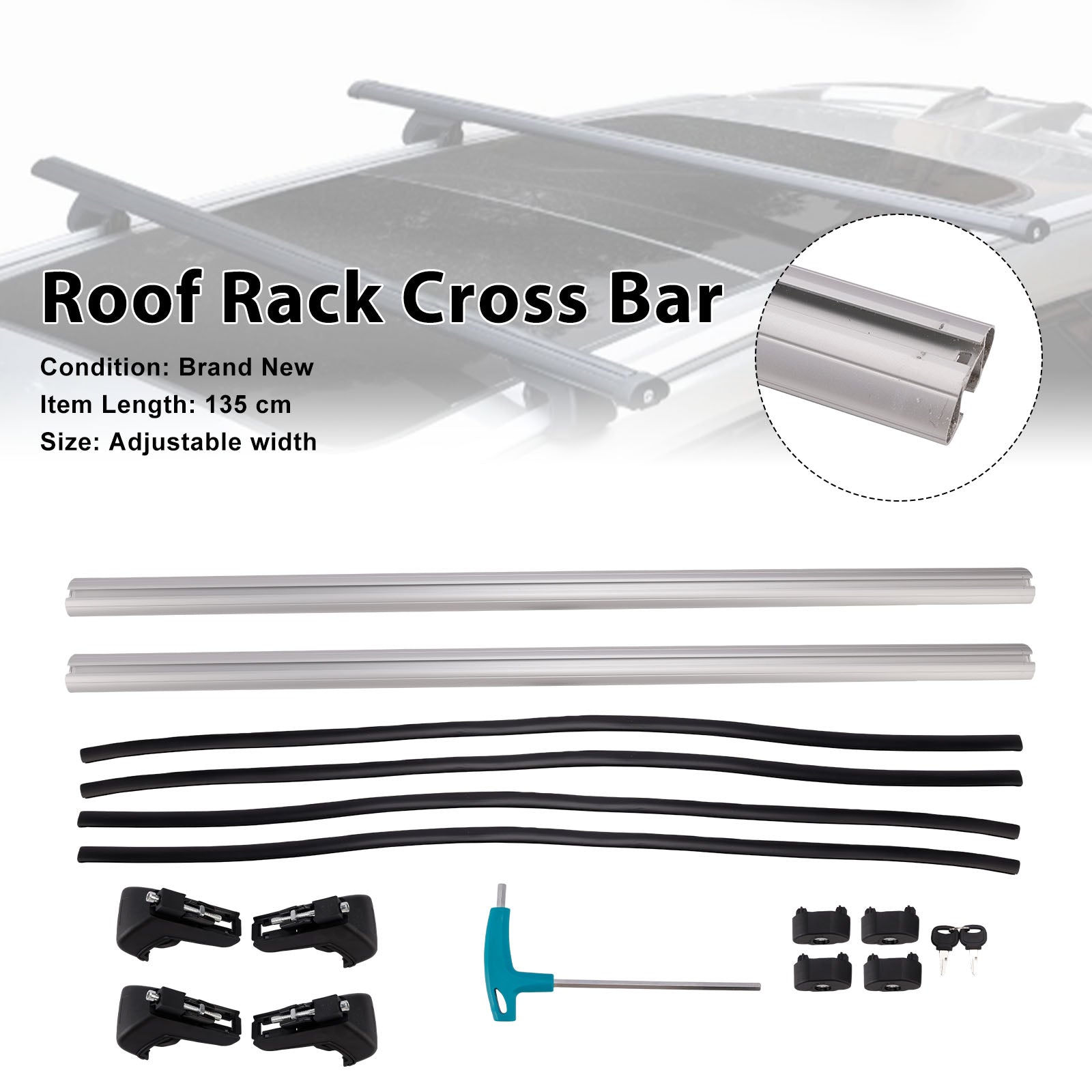 Universal Aluminium Car Roof Rack Luggage Carrier Cross Bar Rail Lockable 135CM