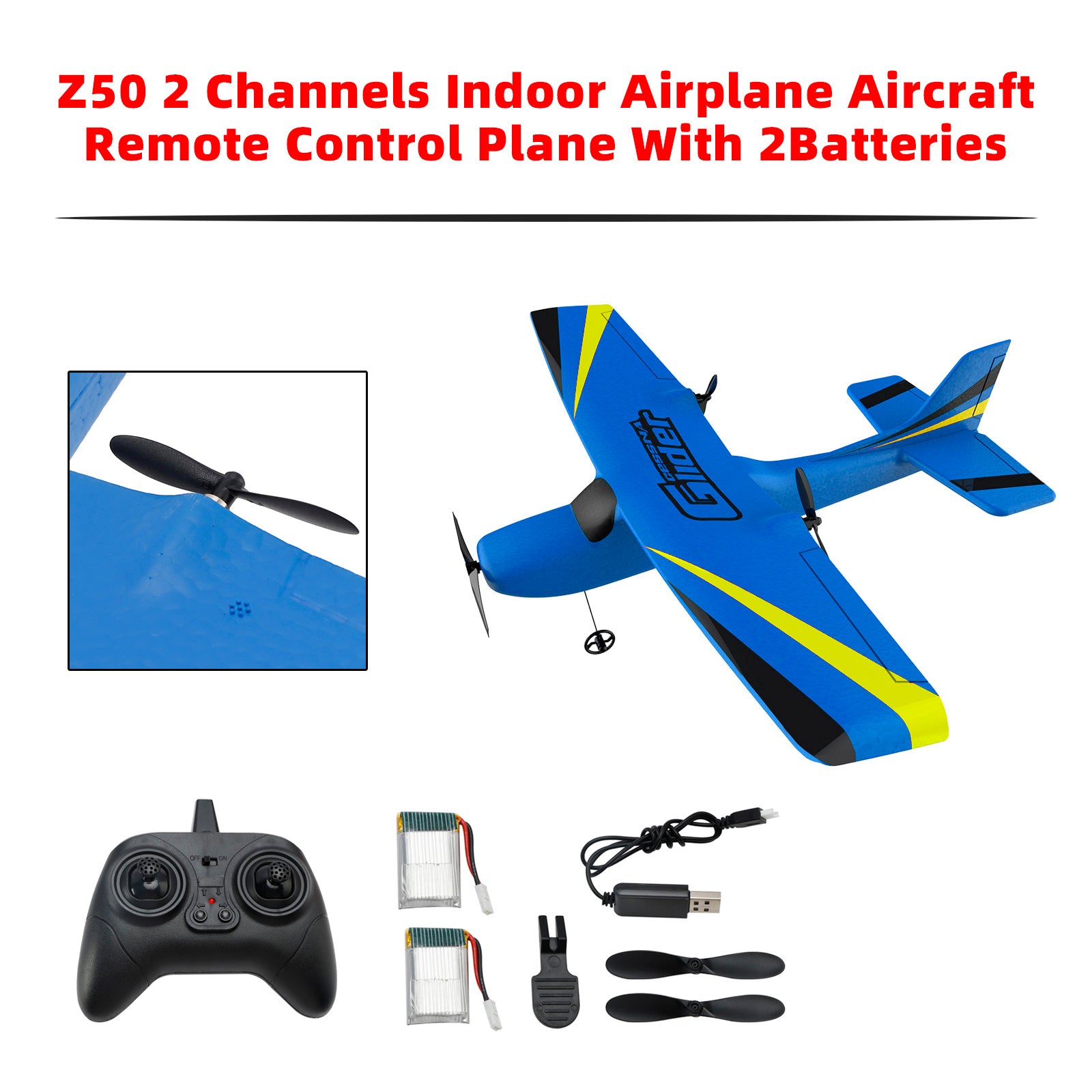 Z50 2Channels Indoor Airplane Aircraft Remote Control Plane With 2Batteries Blue