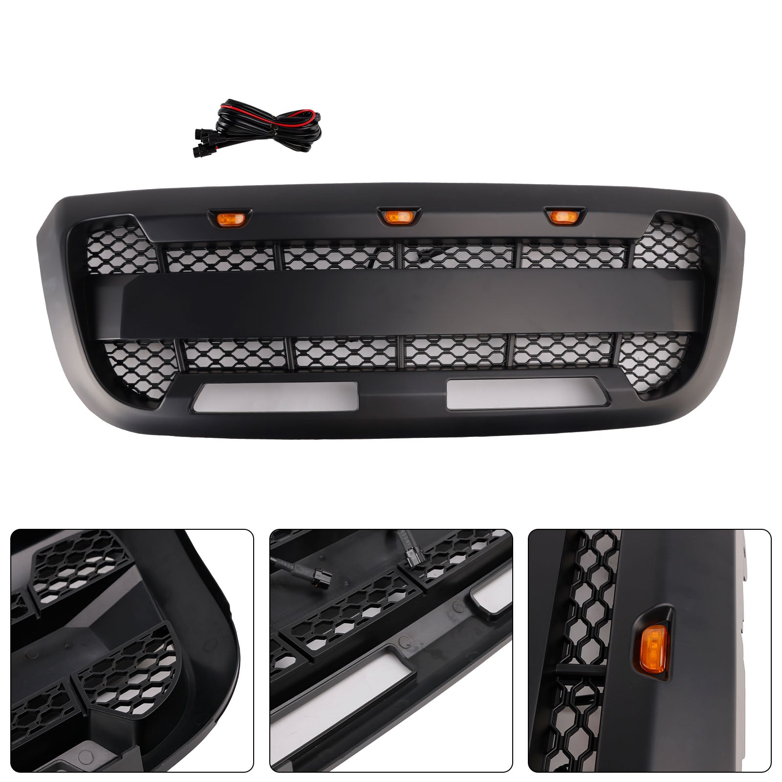 Matt Black Front Bumper Grille Grill Fit Ford Ranger 2004-2011 With LED Light