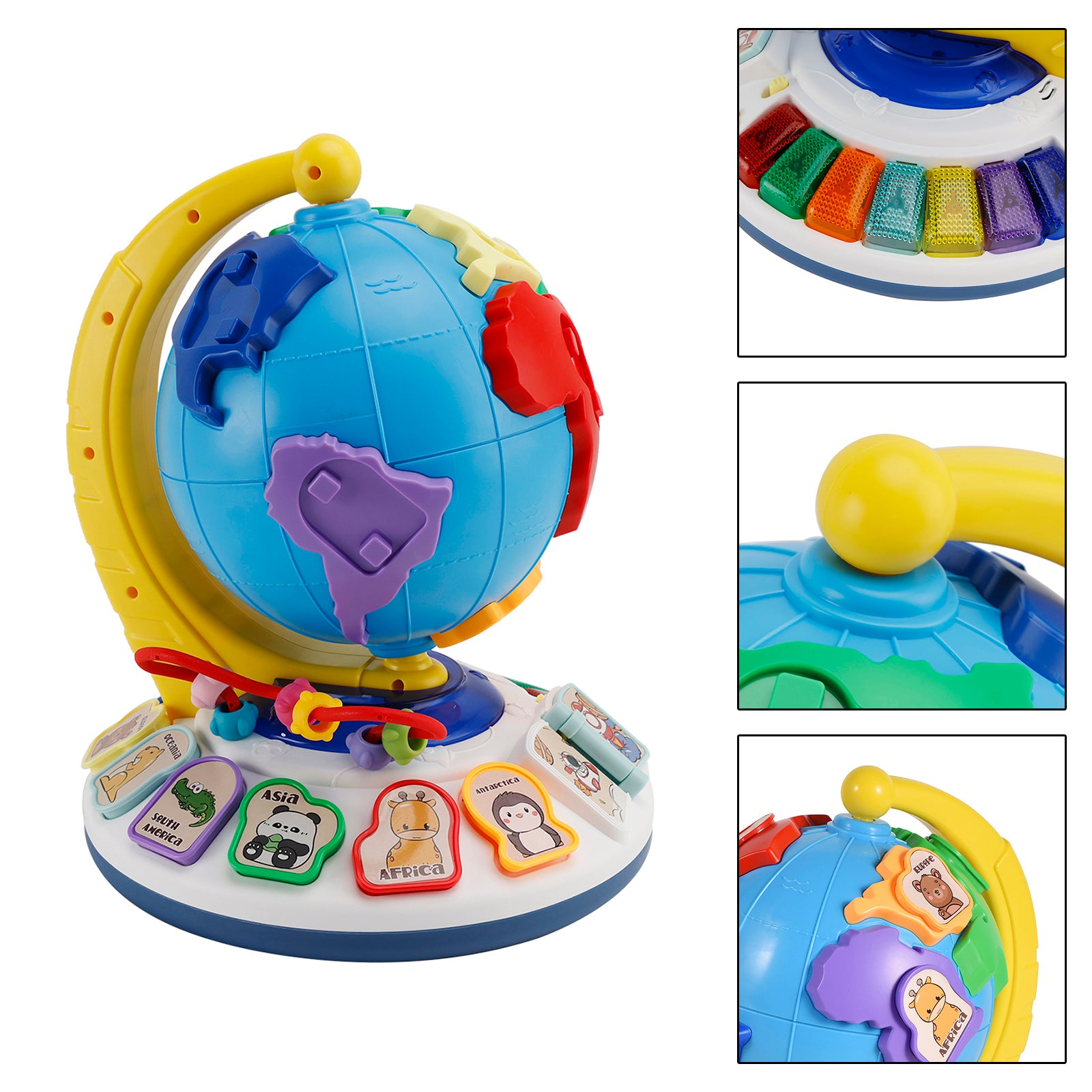 5In1 Interactive Light Up Globe With Sound,Puzzle,Bead Maze And World Map Toy