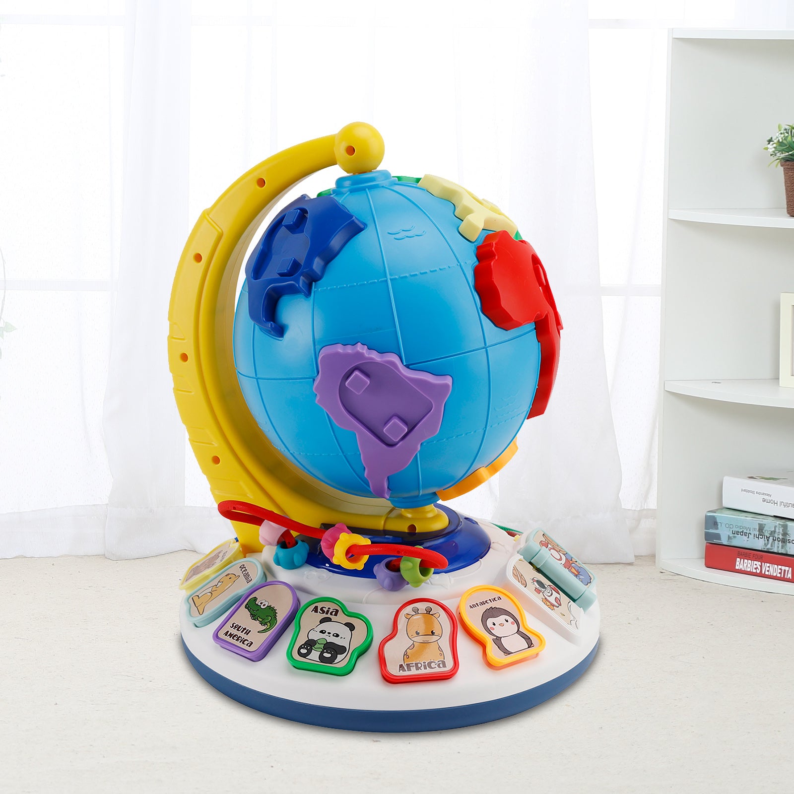 5In1 Interactive Light Up Globe With Sound,Puzzle,Bead Maze And World Map Toy