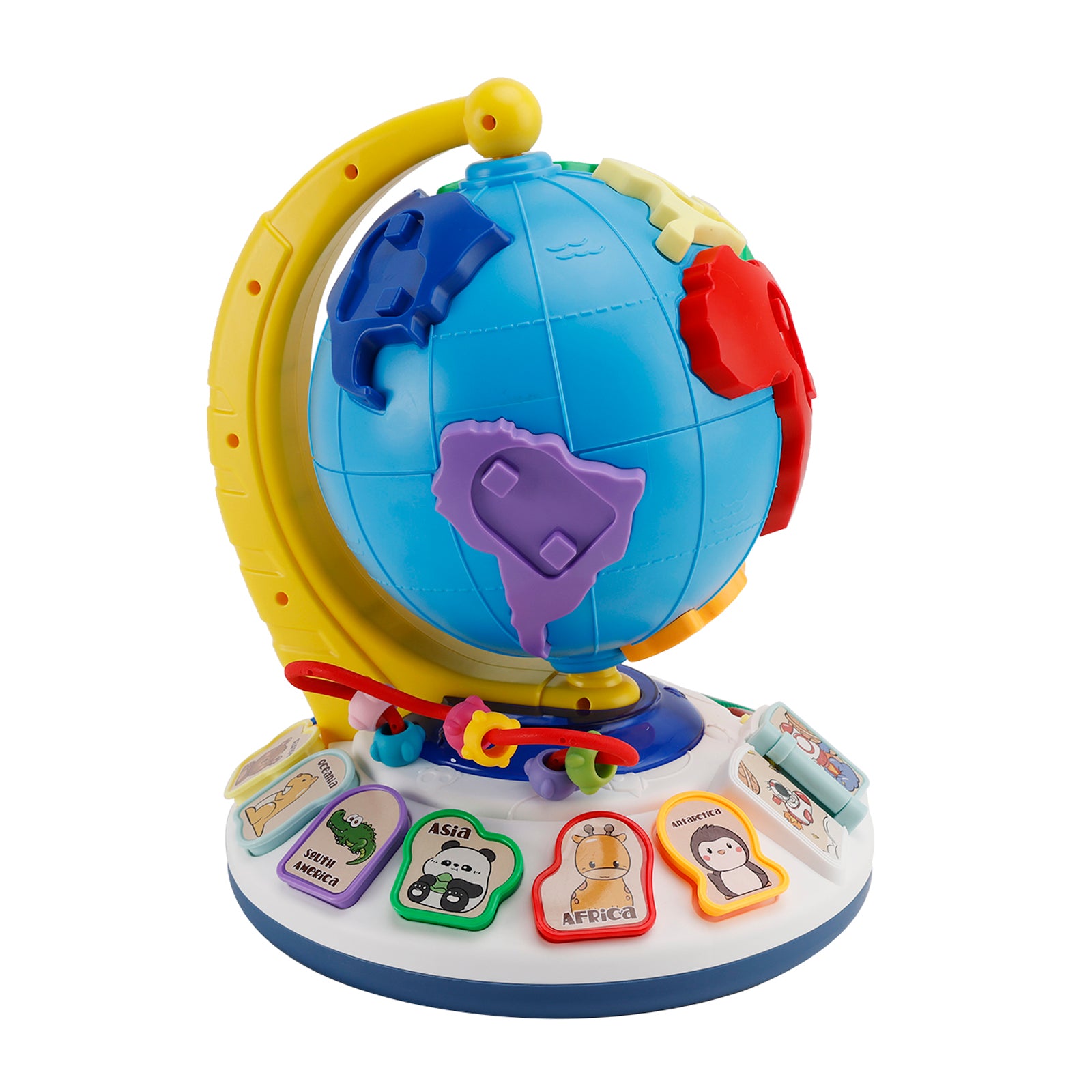 5In1 Interactive Light Up Globe With Sound,Puzzle,Bead Maze And World Map Toy