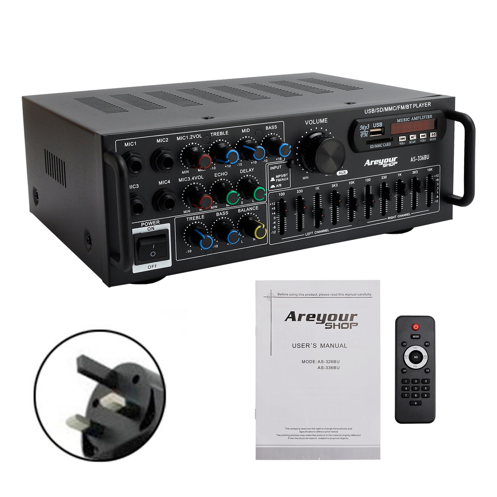 Bluetooth 5.0 HiFi Sunbuck 2000W Stereo Power Amplifier Karaoke FM USB SD AUX
