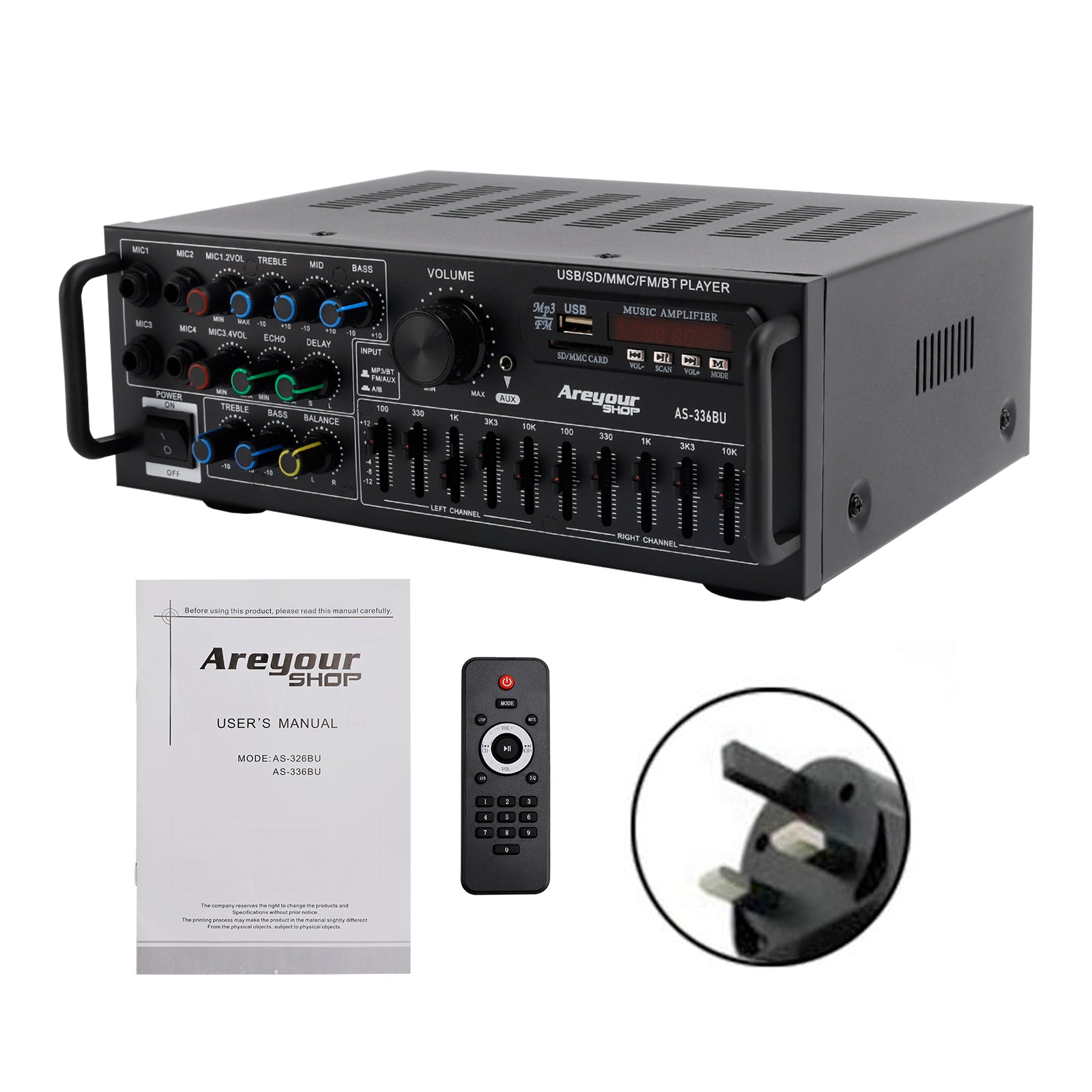 Bluetooth 5.0 HiFi Sunbuck 2000W Stereo Power Amplifier Karaoke FM USB SD AUX