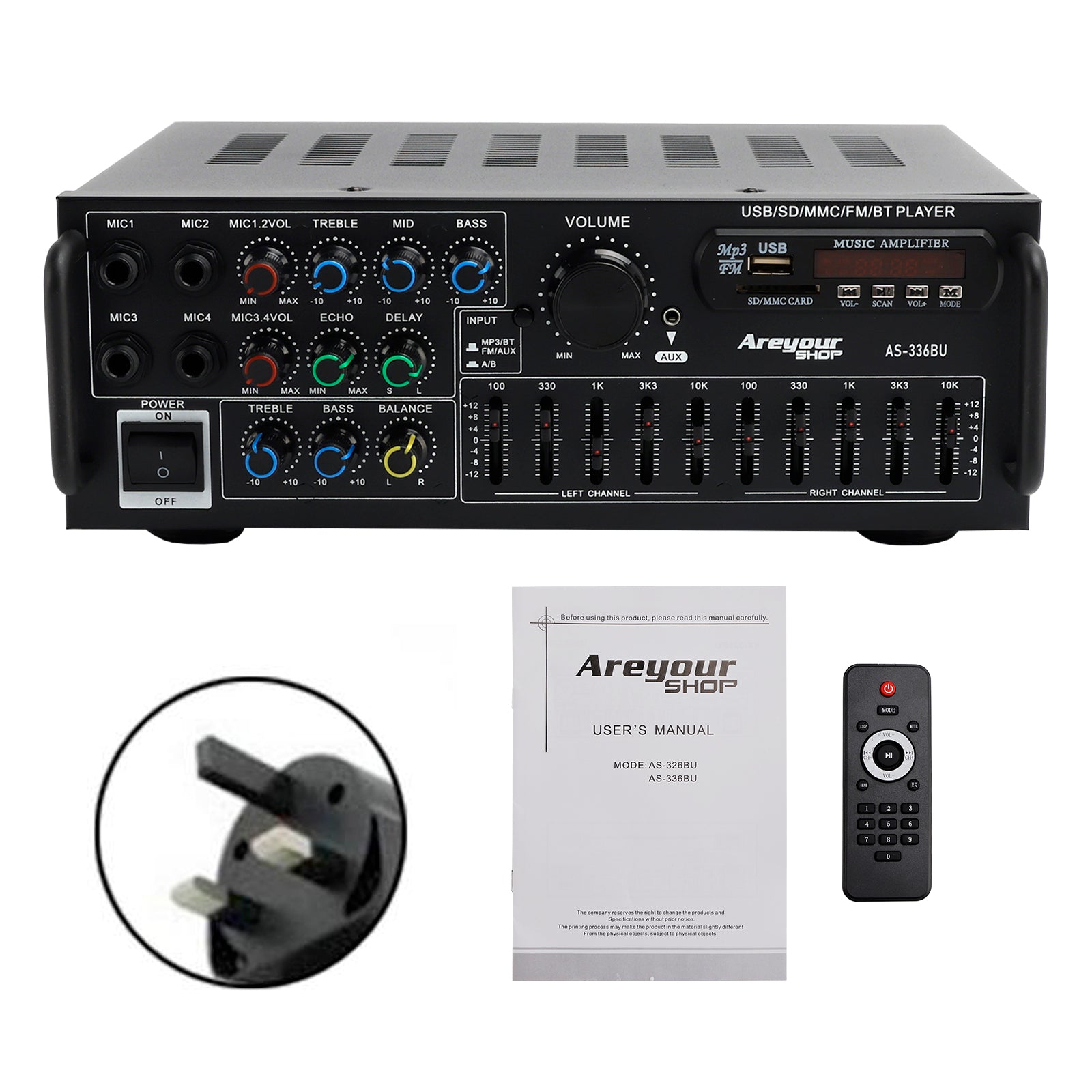 Bluetooth 5.0 HiFi Sunbuck 2000W Stereo Power Amplifier Karaoke FM USB SD AUX
