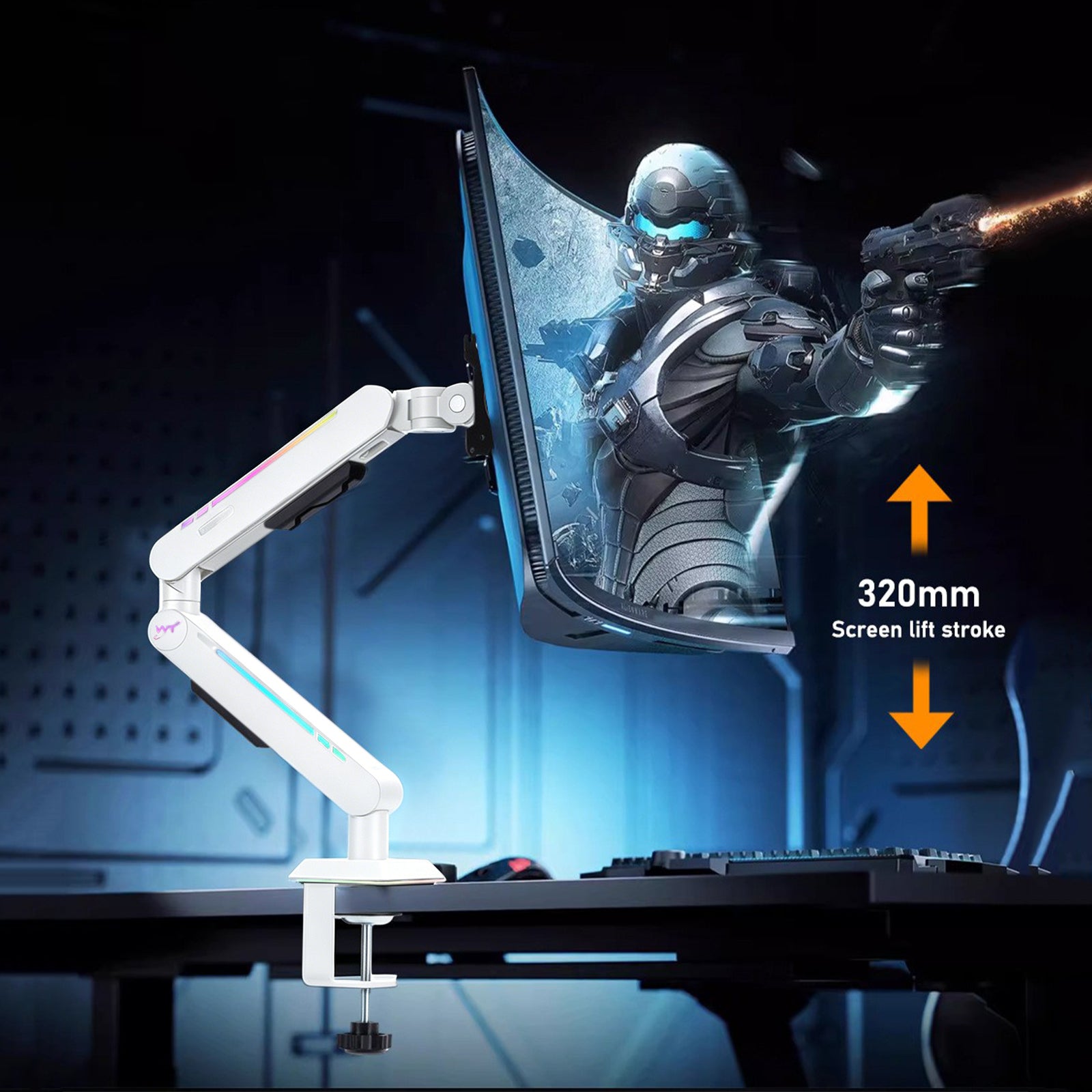 Gaming Monitor Arm 32inch Desktop Computer Monitor Stand RGB Light Monitor Stand