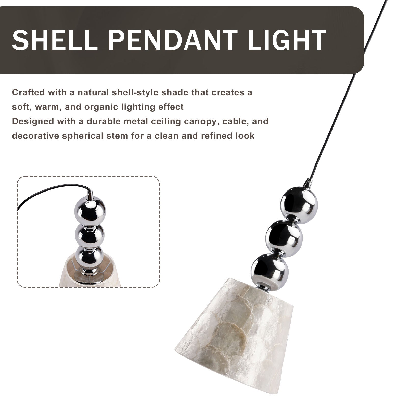 1-light 6.9" Natural Capiz Seashell Pendant Light