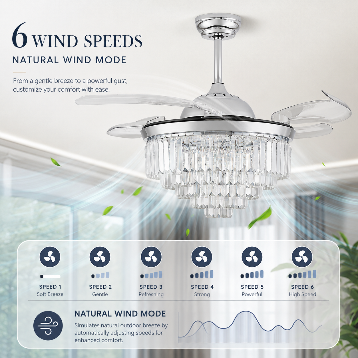 42" Crystal Ceiling Fan with Light