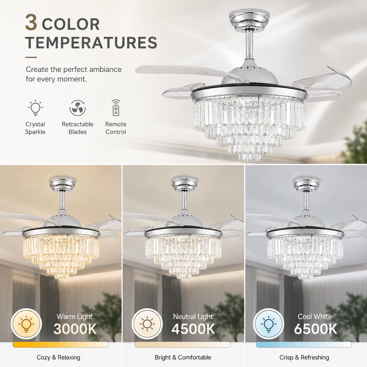 42" Crystal Ceiling Fan with Light