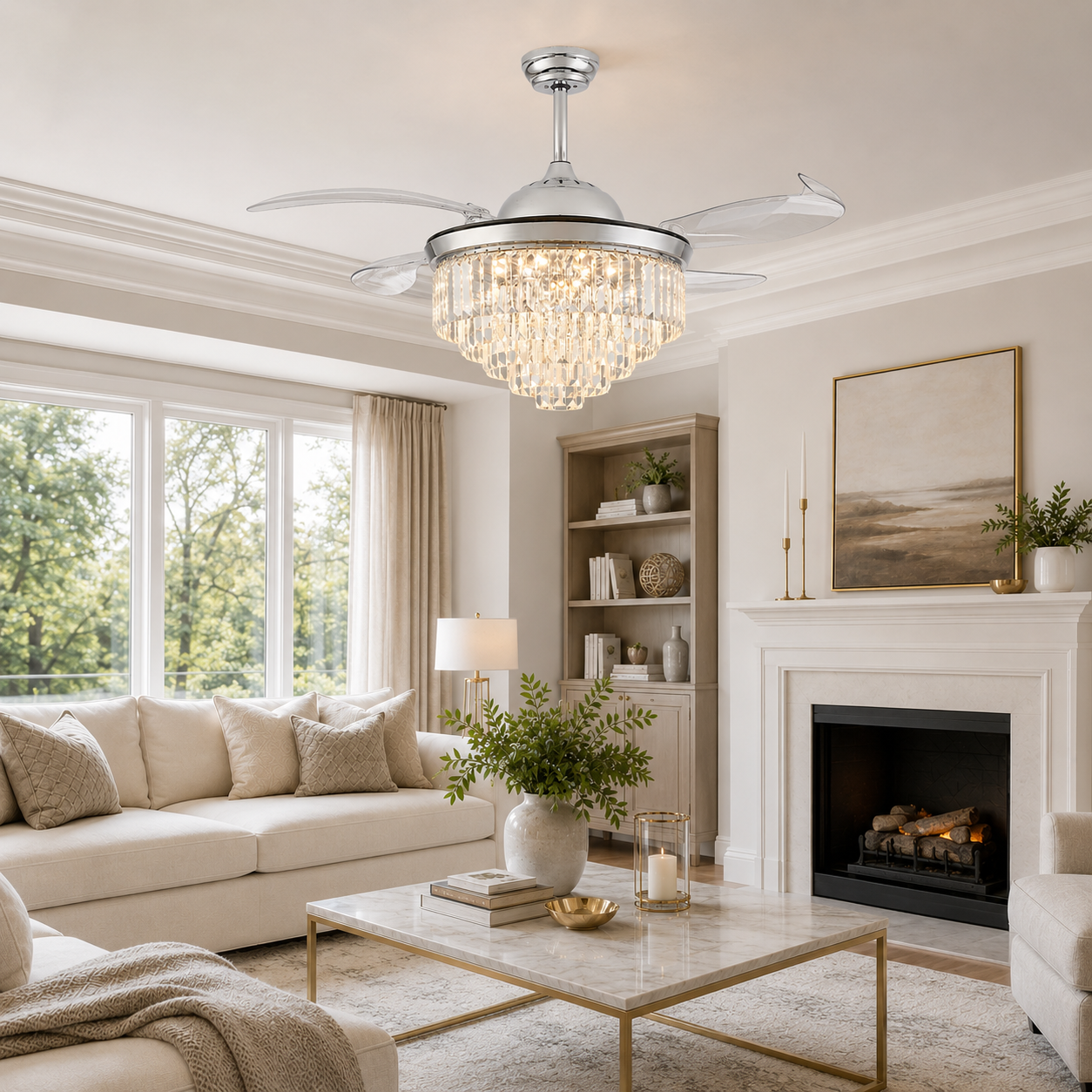 42" Crystal Ceiling Fan with Light