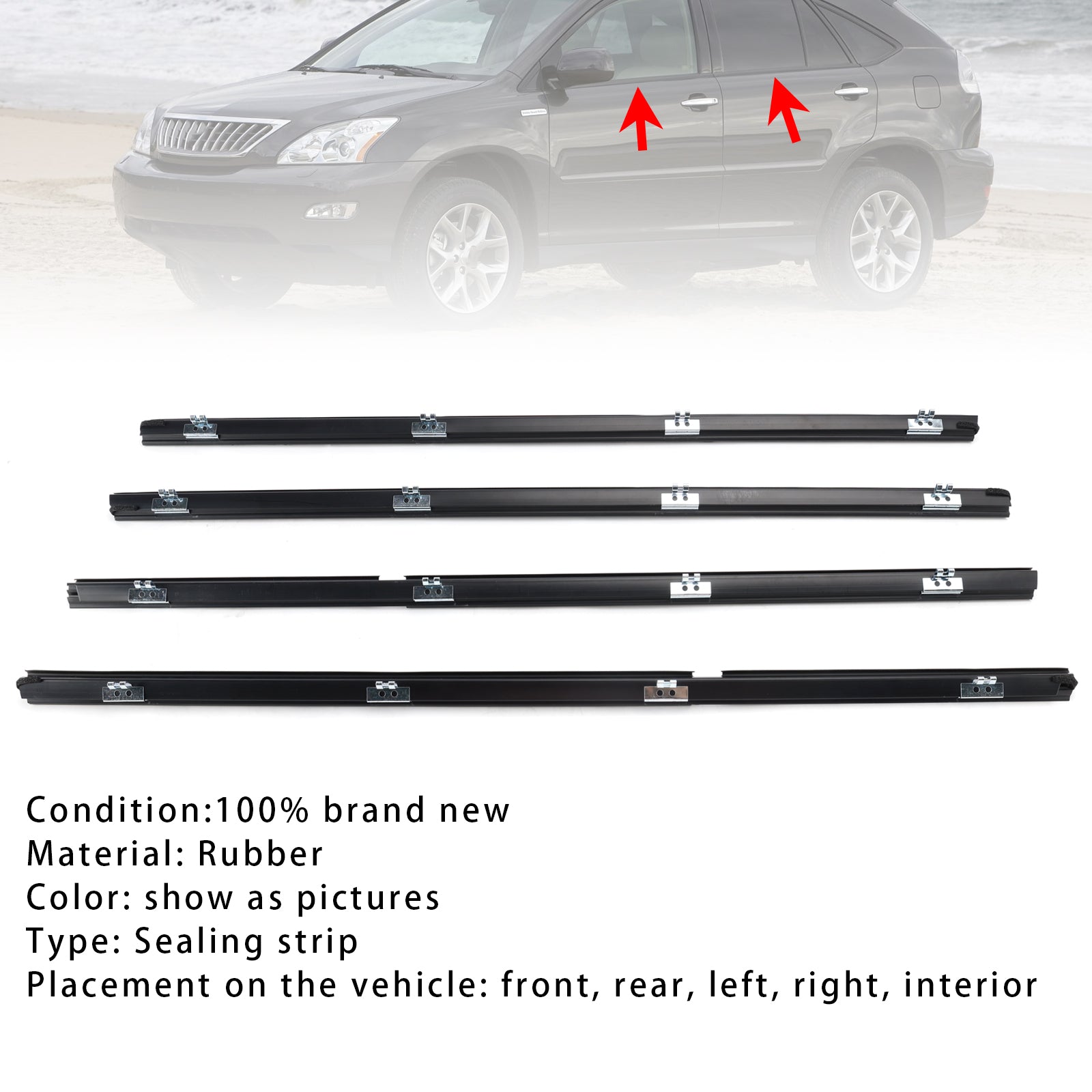 4Pcs Window Weatherstrip For Lexus RX330 RX350 RH400h 2004-2008