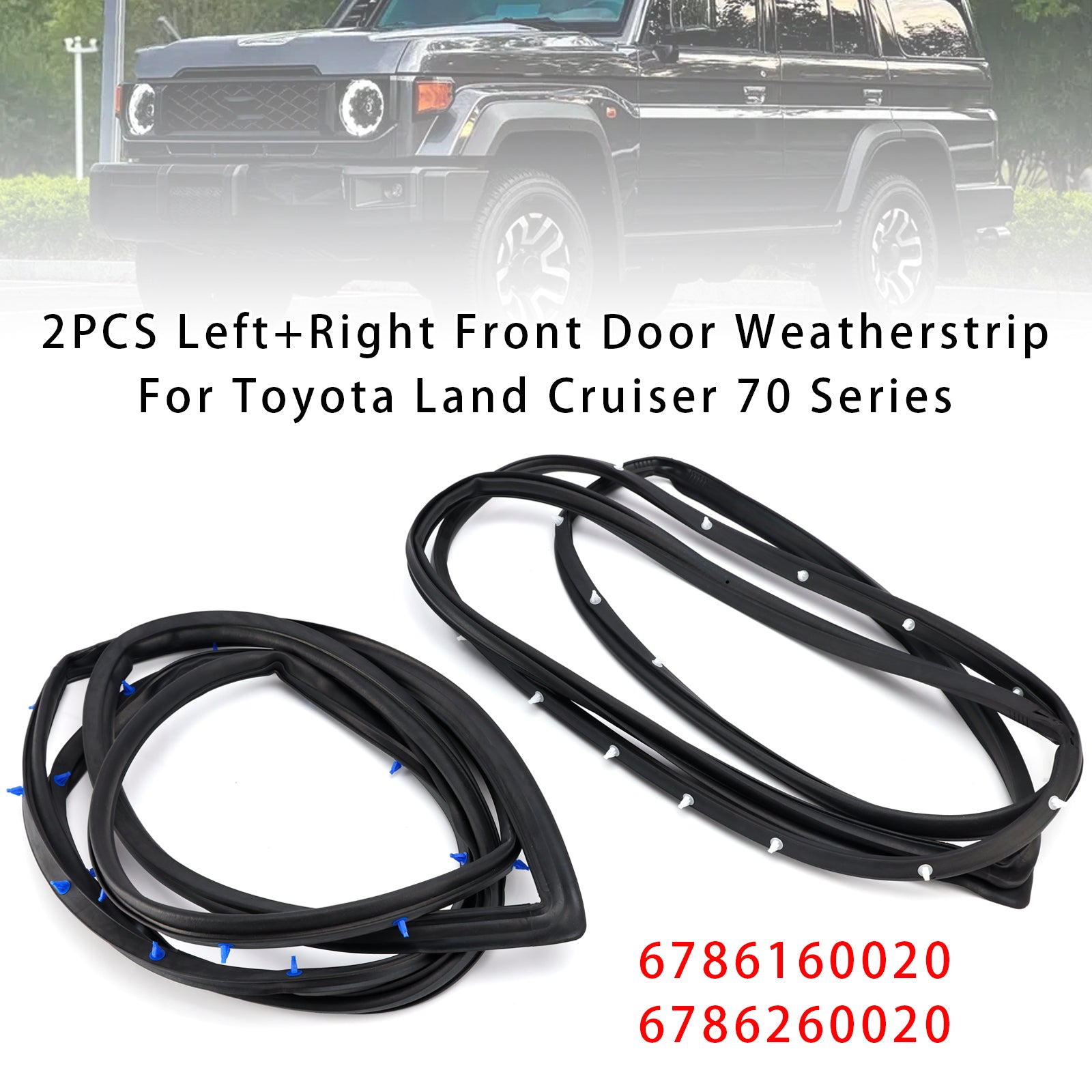 2Pcs Left+Right Front Door Weatherstrip For Toyota Land Cruiser 70 Series