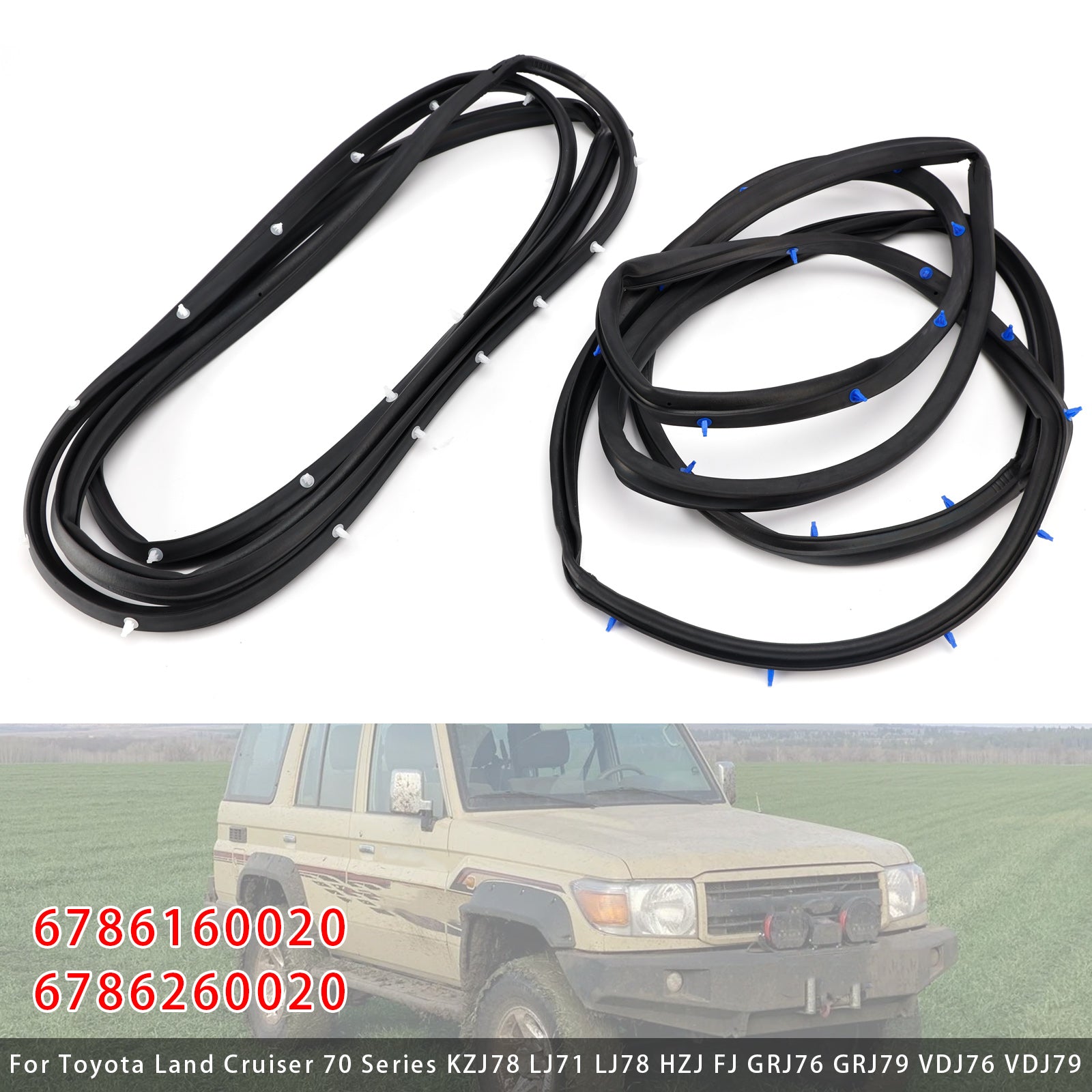 2Pcs Left+Right Front Door Weatherstrip For Toyota Land Cruiser 70 Series