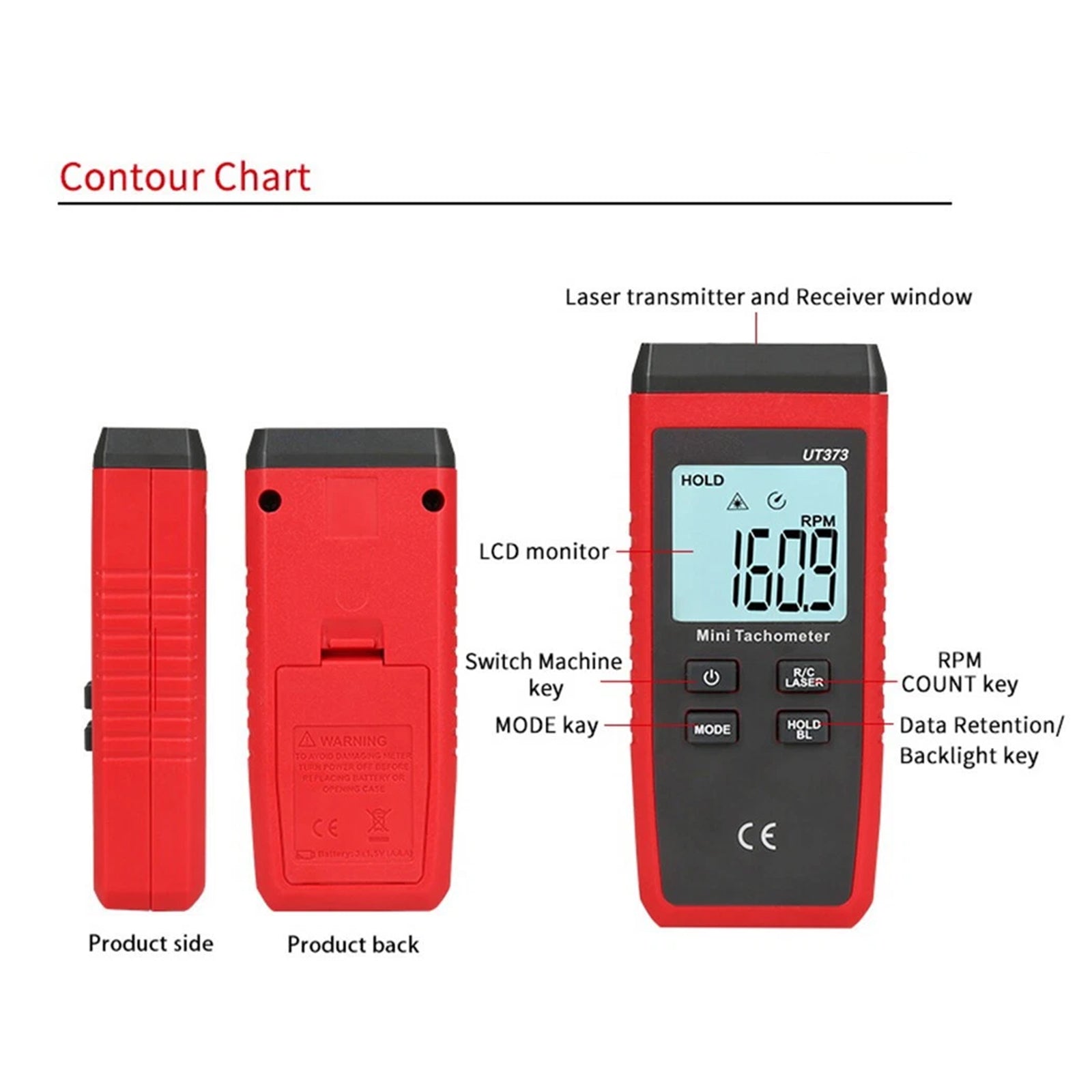 UT373 LCD Digital Mini Non-contact Laser Tachometer RPM Speed Tester