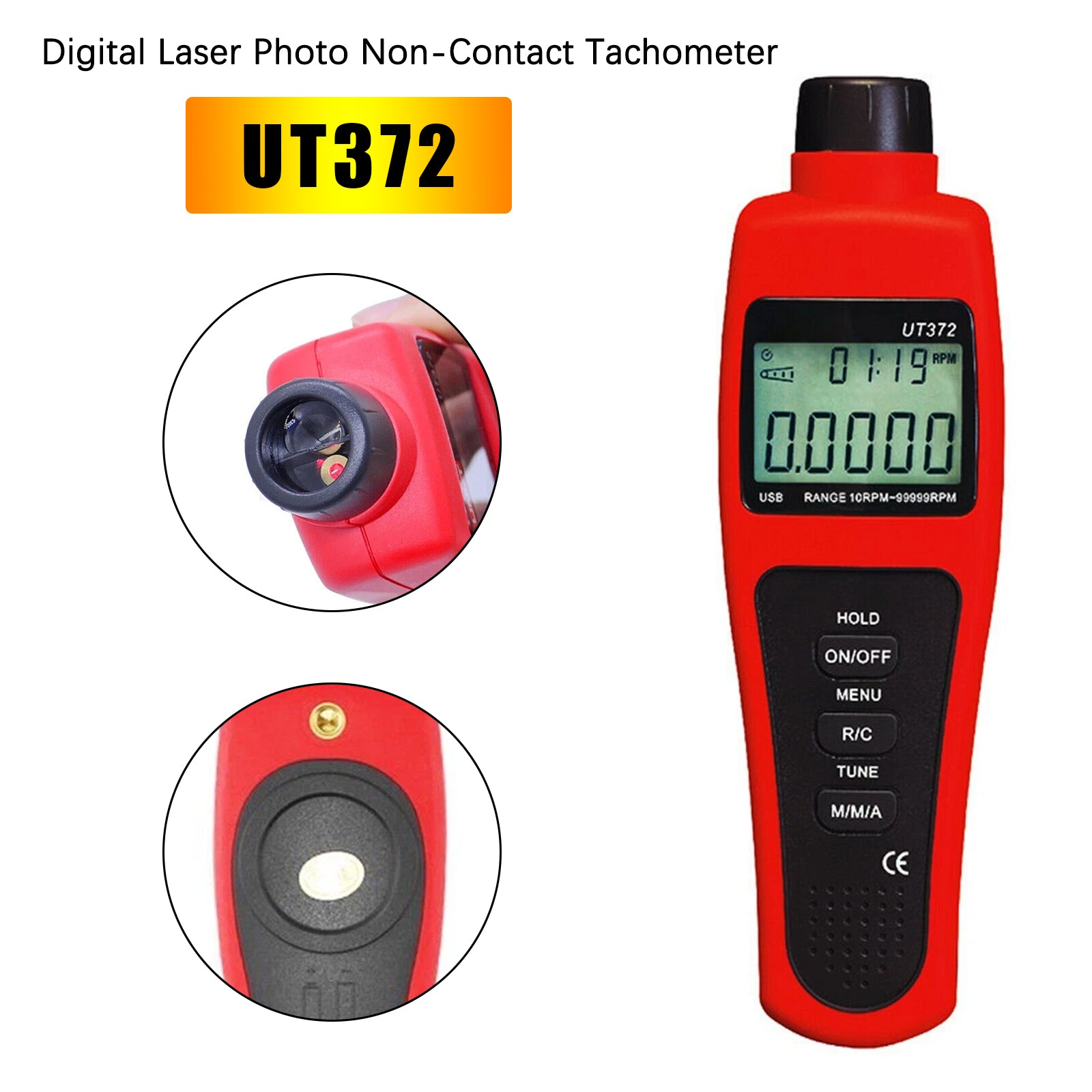 UT372 Digital Laser Photo Non-Contact Tachometer Wide Range USB Interface