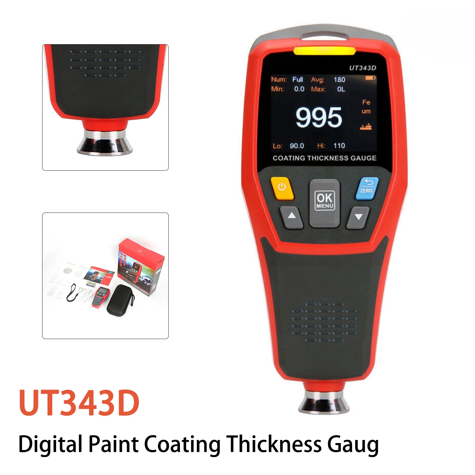UT343D Digital Paint Coating Thickness Gauge Range 0 to 1250um F/N Probe