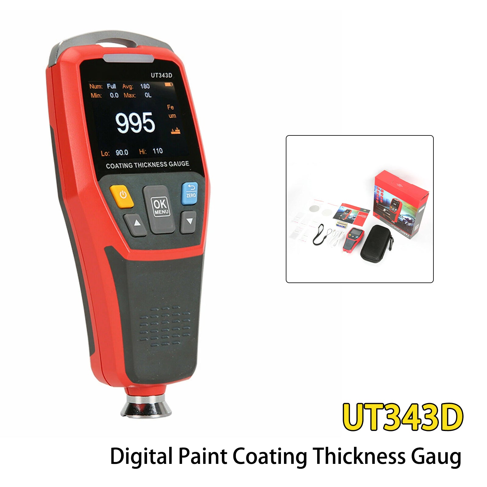 UT343D Digital Paint Coating Thickness Gauge Range 0 to 1250um F/N Probe