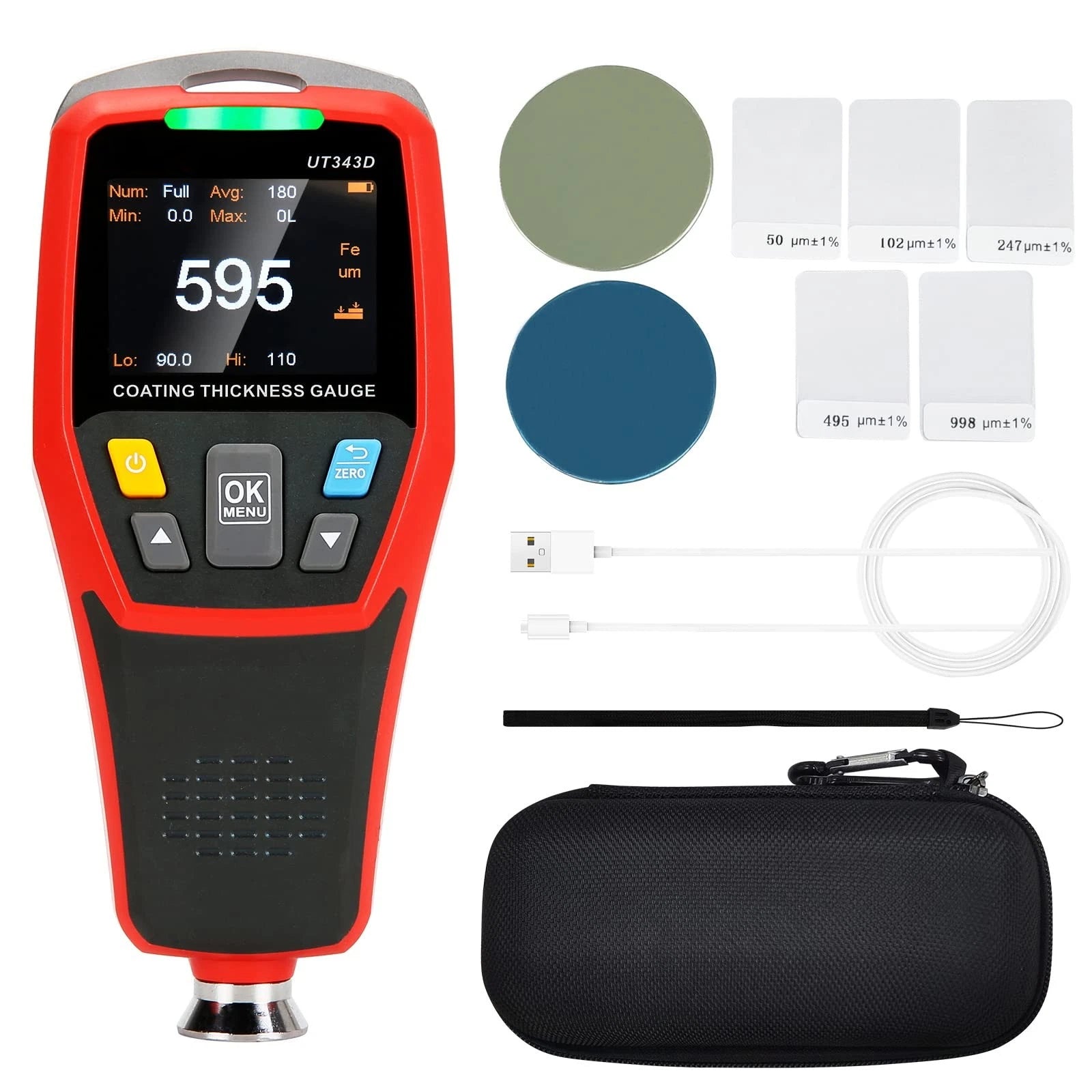 UT343D Digital Paint Coating Thickness Gauge Range 0 to 1250um F/N Probe