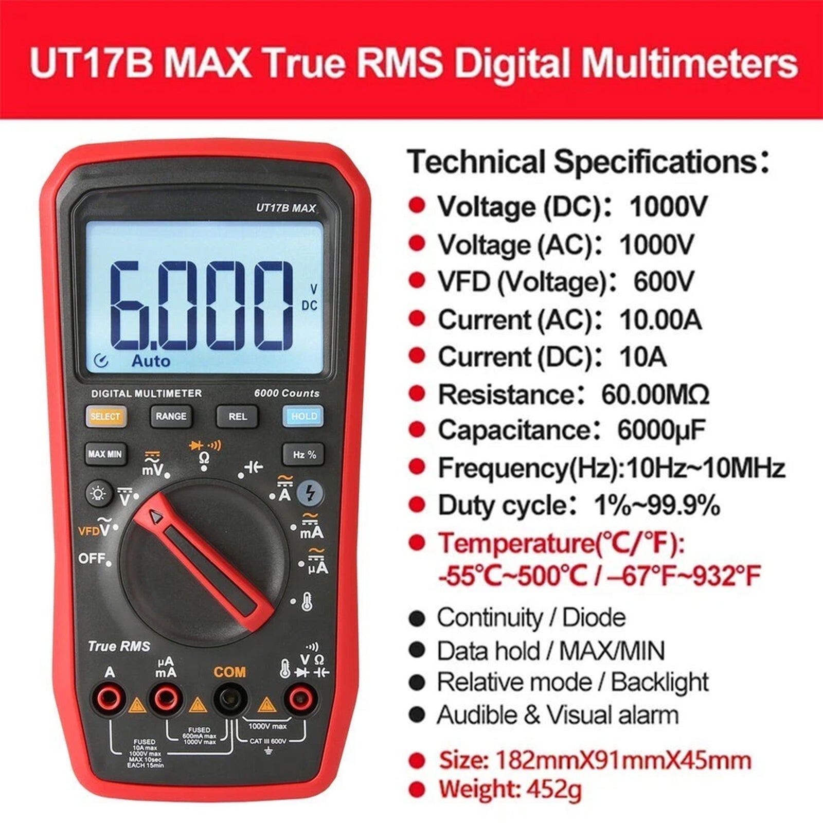 UT17B MAX Digital Multimeter DC/AC Function SwitchingC/V/I/R Measurement?