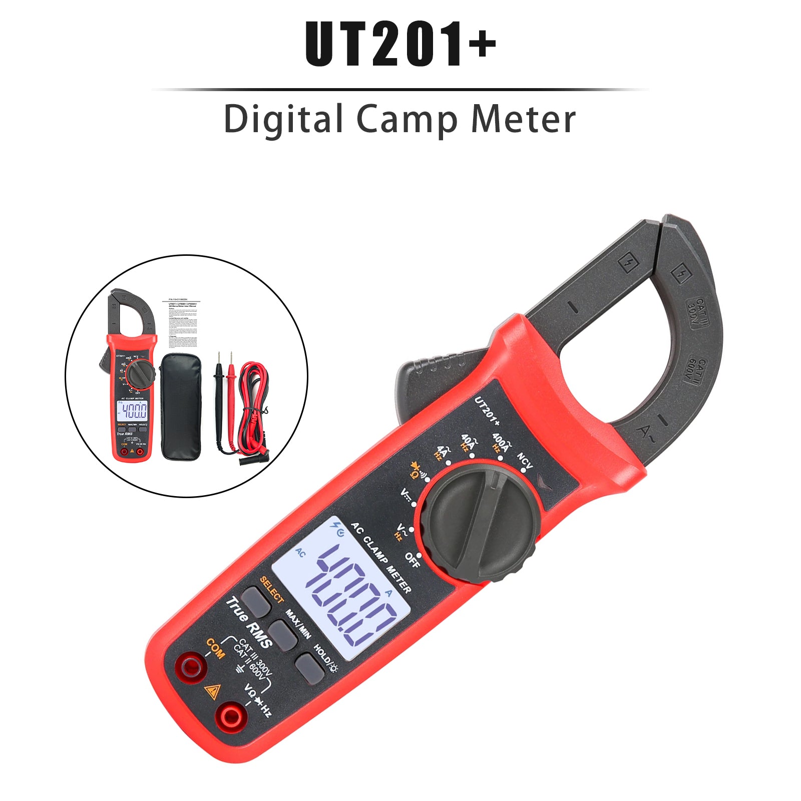 UT201+ Digital Clamp Meter 4000 Counts Multimeter Auto Range True RMS DC Current