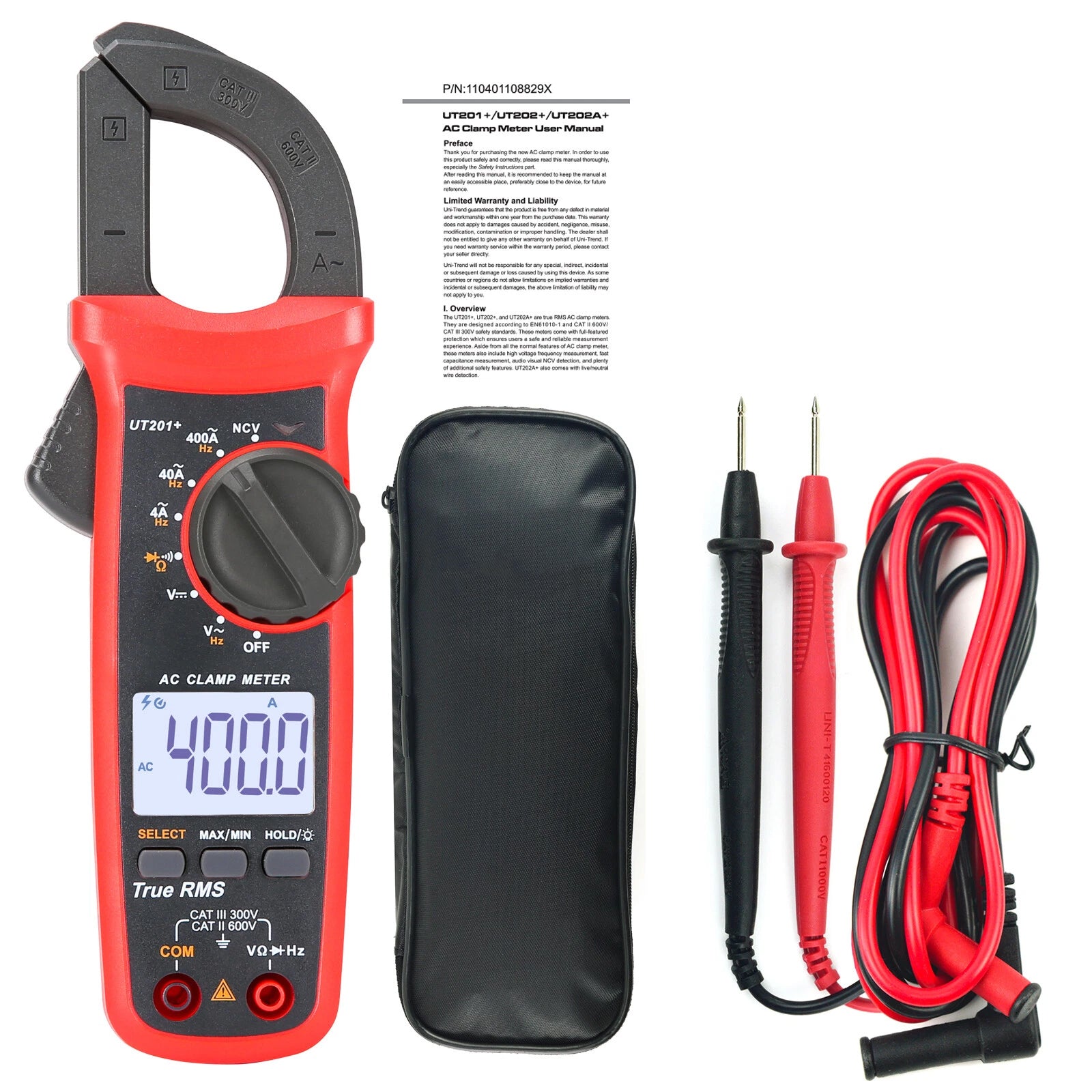 UT201+ Digital Clamp Meter 4000 Counts Multimeter Auto Range True RMS DC Current
