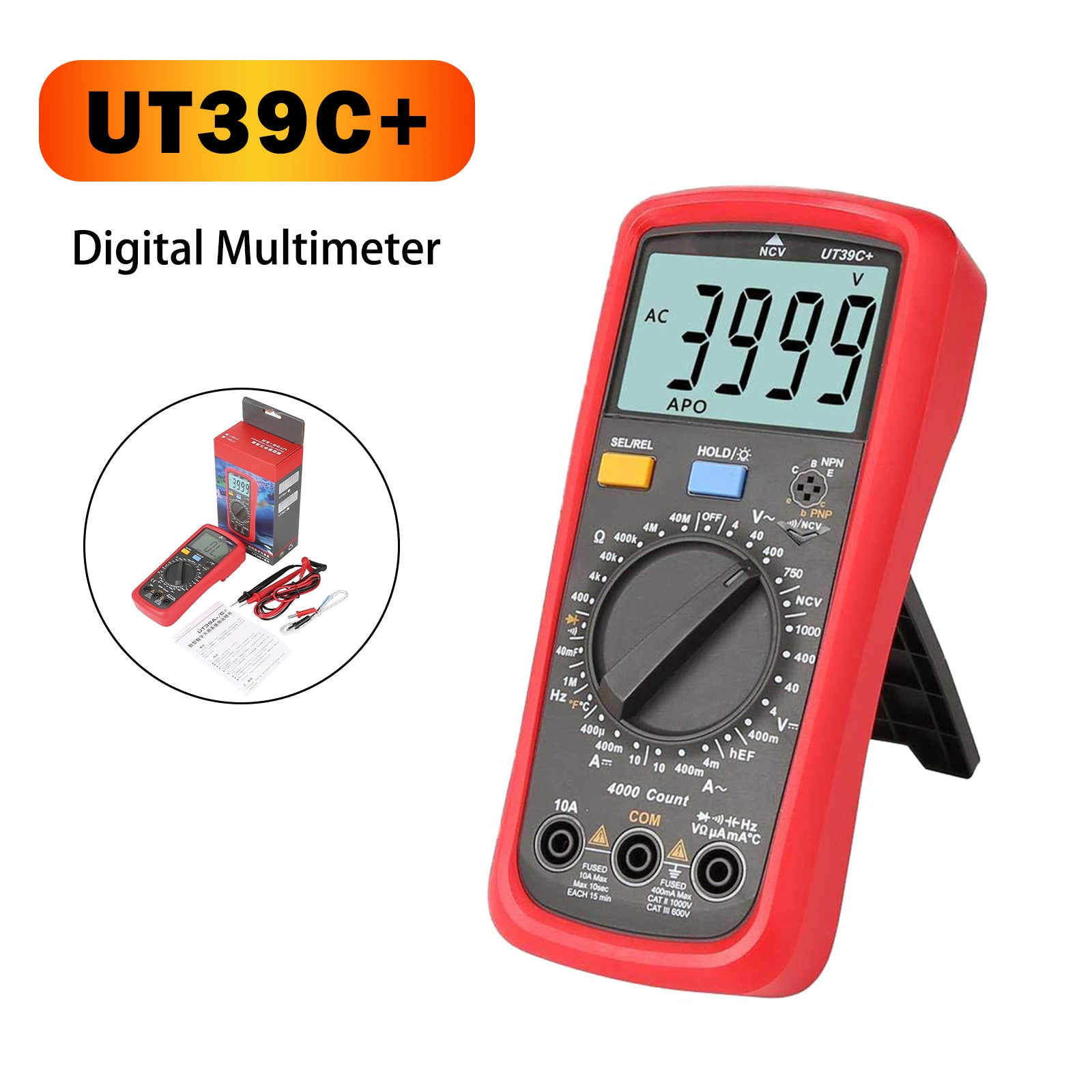 UT39C+ Digital Multimeter AC DC Voltmeter Ohm Cap Diode Tester