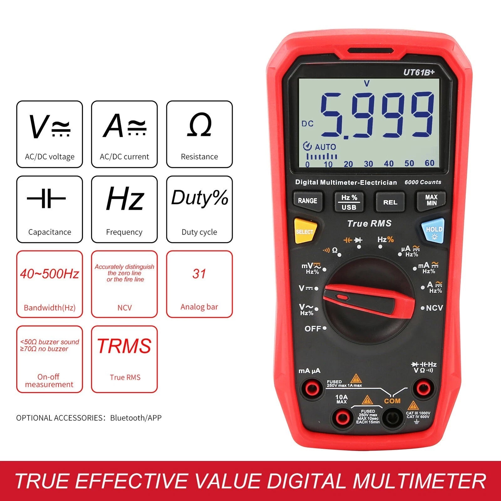 UT61B+ Non-Contact Voltage Tester Ac Dc Voltage Frequency Multimeter