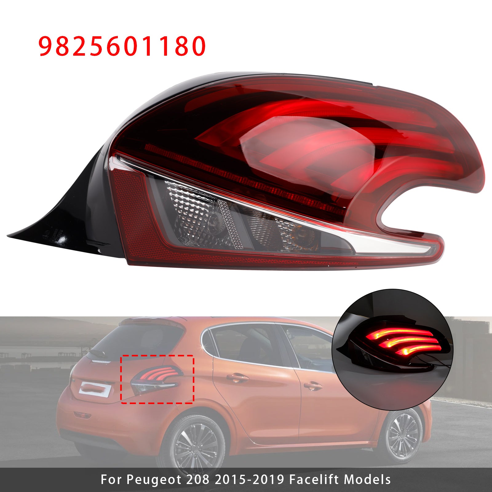 LED Rear Right Tail Light Lamp For Peugeot 208 2015-2019 Facelift Models