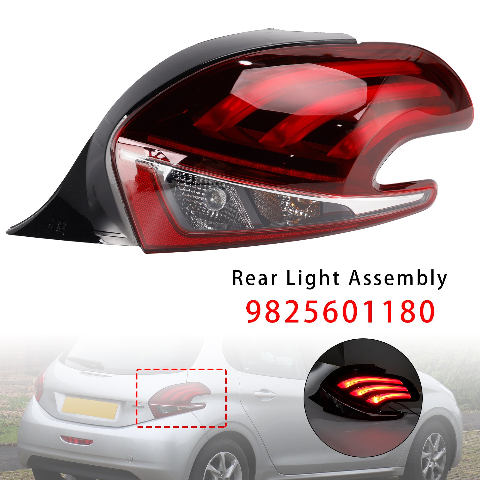 LED Rear Right Tail Light Lamp For Peugeot 208 2015-2019 Facelift Models