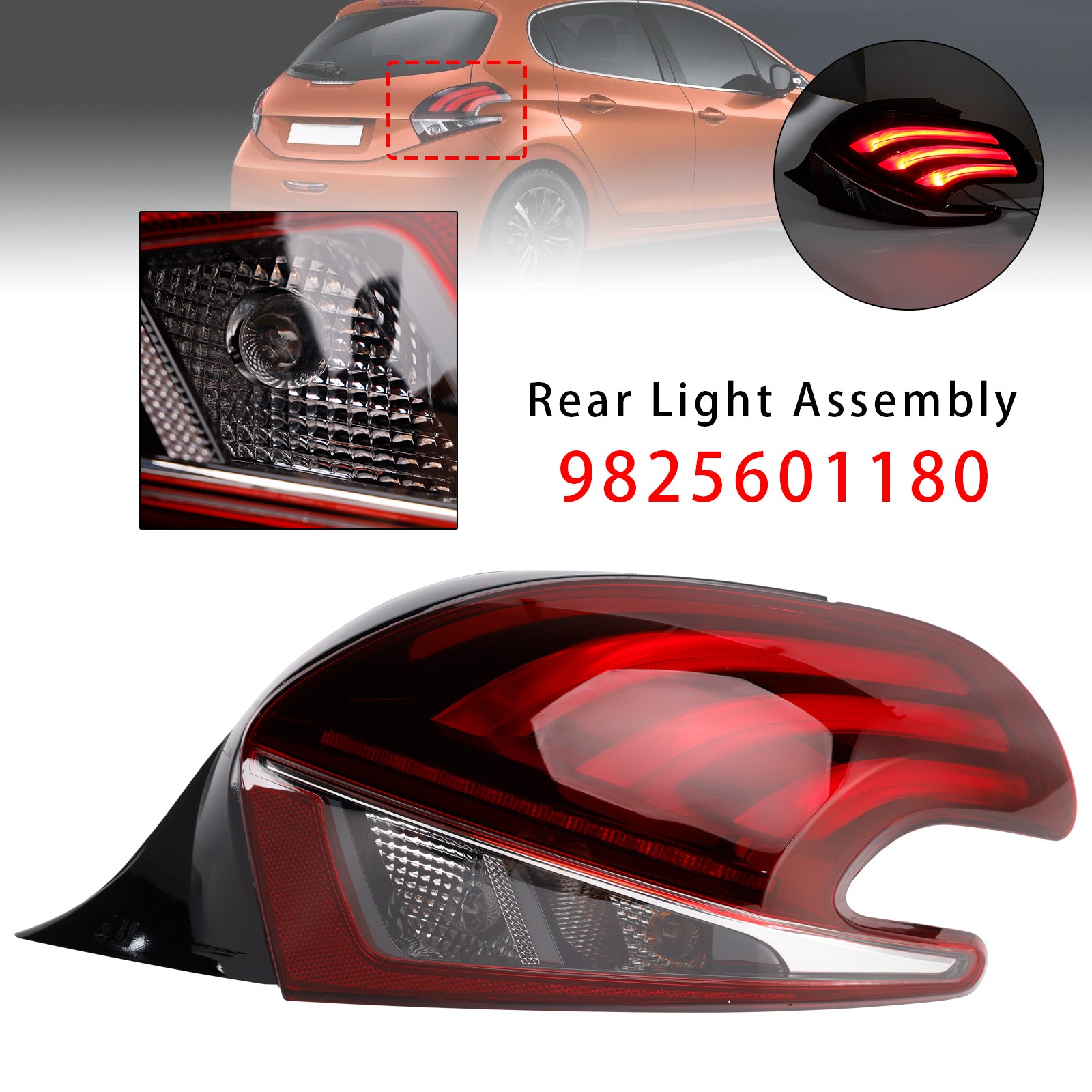 LED Rear Right Tail Light Lamp For Peugeot 208 2015-2019 Facelift Models