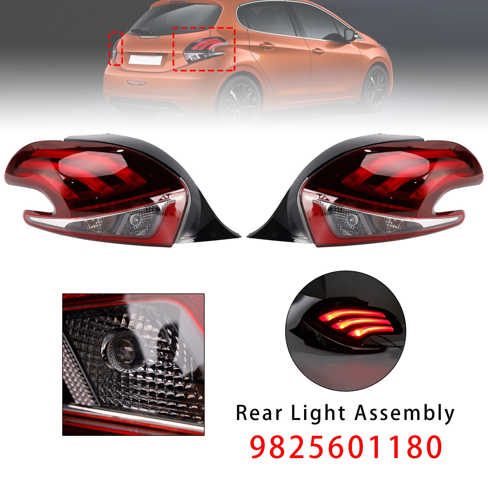 LED Rear Left+Right Tail Light Lamp For Peugeot 208 2015-2019 Facelift Models
