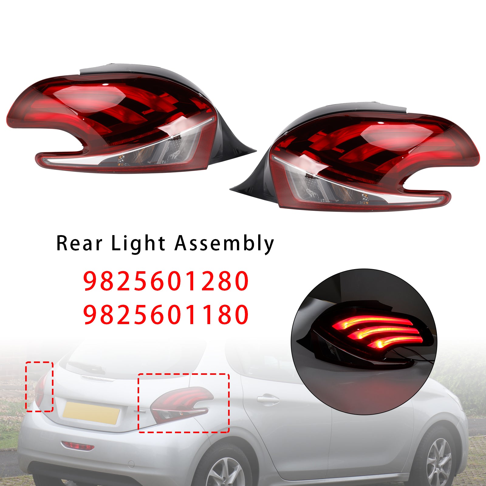 LED Rear Left+Right Tail Light Lamp For Peugeot 208 2015-2019 Facelift Models