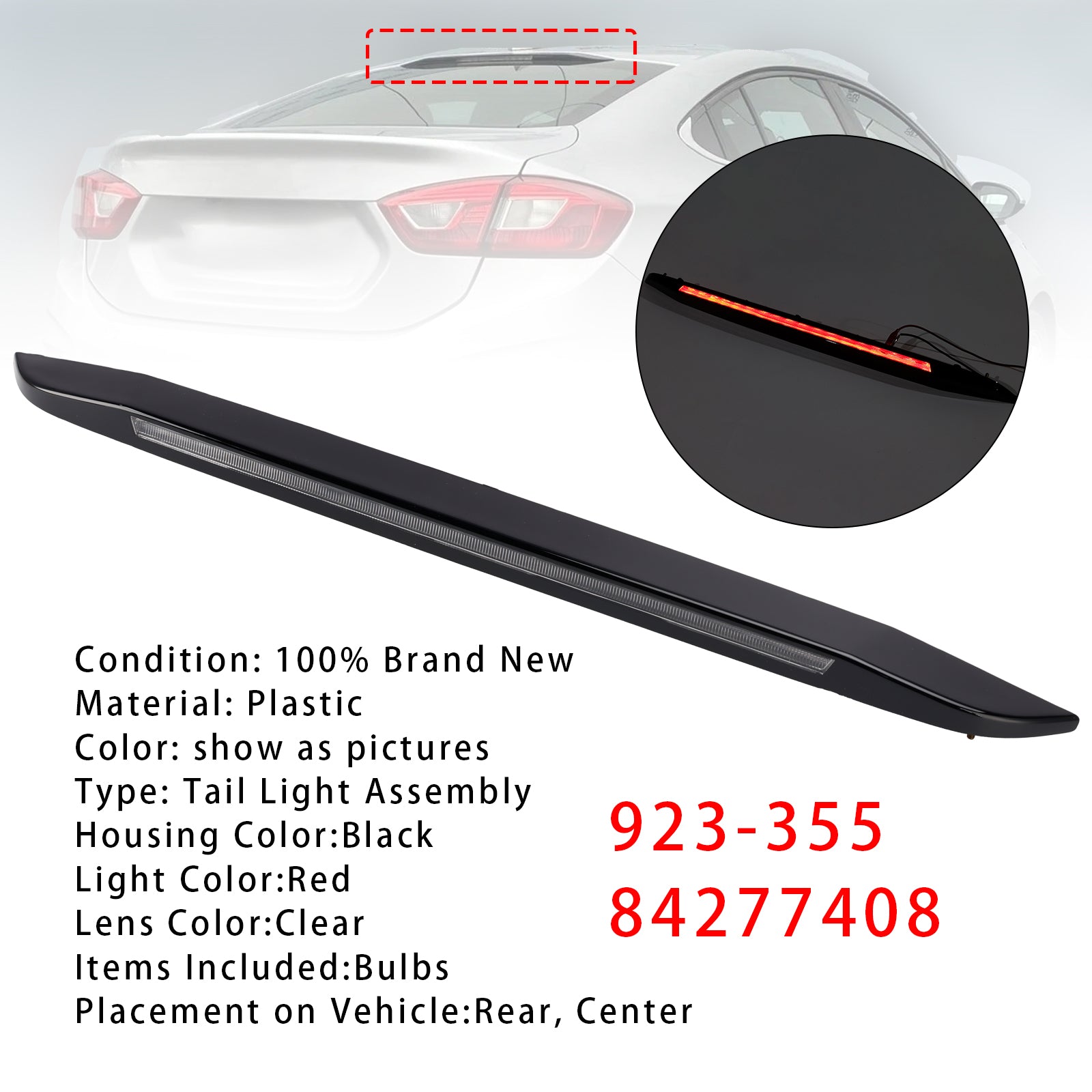 Third Brake Light Lamp 923-355 84277408 For Chevrolet Cruze 2017-2019