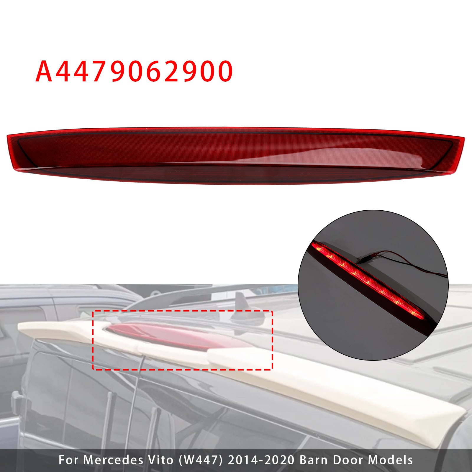 Third Brake Light Lamp For Mercedes Vito (W447) 2014-2020 Barn Door Models Red