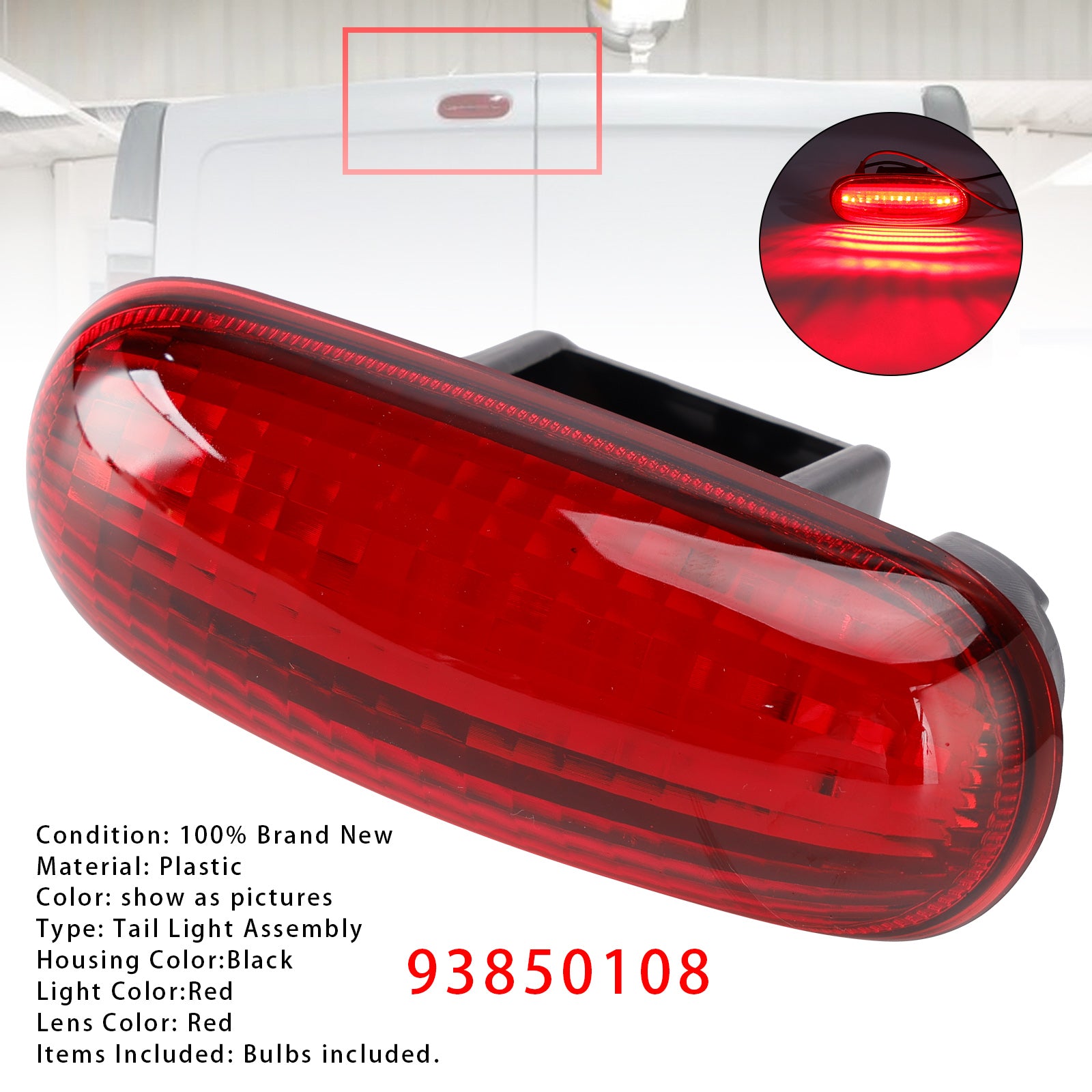 Rear High Level Third Brake Light 93850108 For Vauxhall Vivaro A X83 01-2014 Red