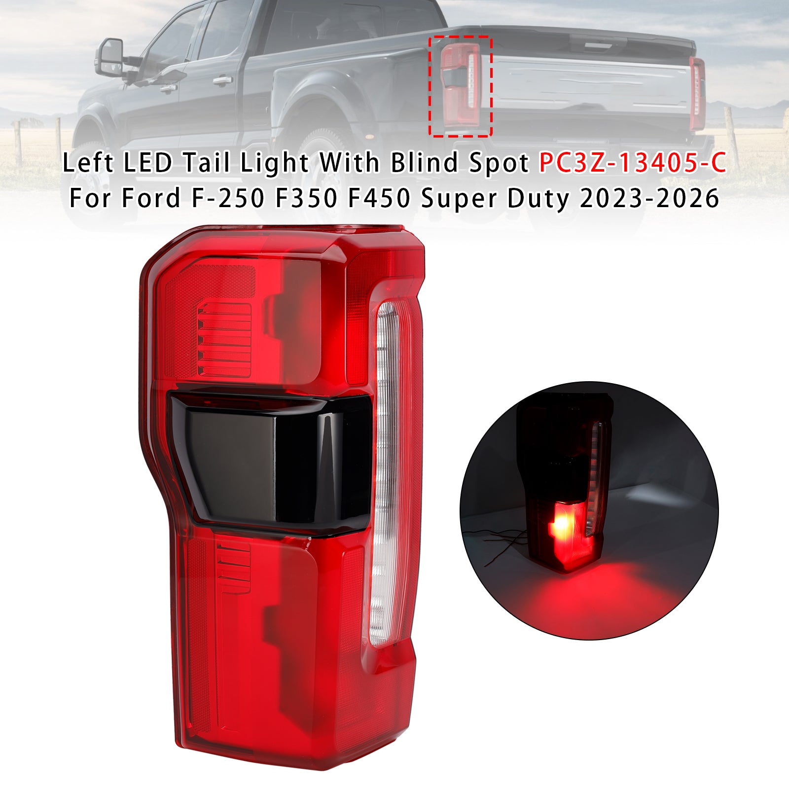 Left LED Tail Light With Blind Spot For Ford F-250 F350 F450 Super Duty 23-2026