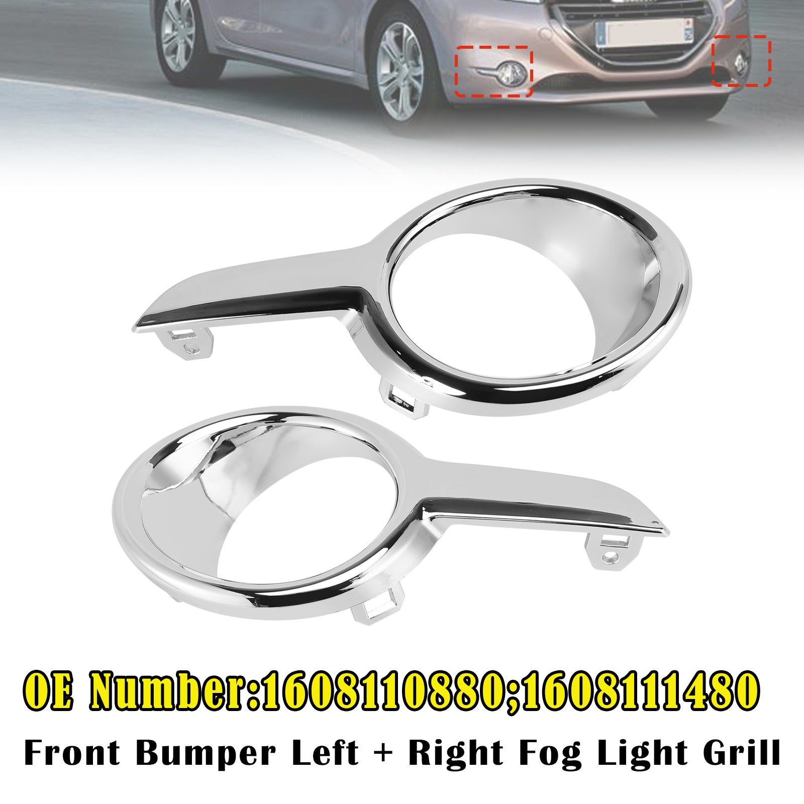 Left + Right Fog Light Grill 1608110880 1608111480 For Peugeot 208 2012-2015