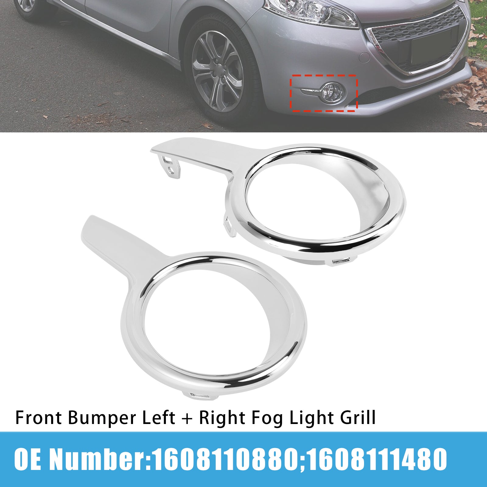Left + Right Fog Light Grill 1608110880 1608111480 For Peugeot 208 2012-2015