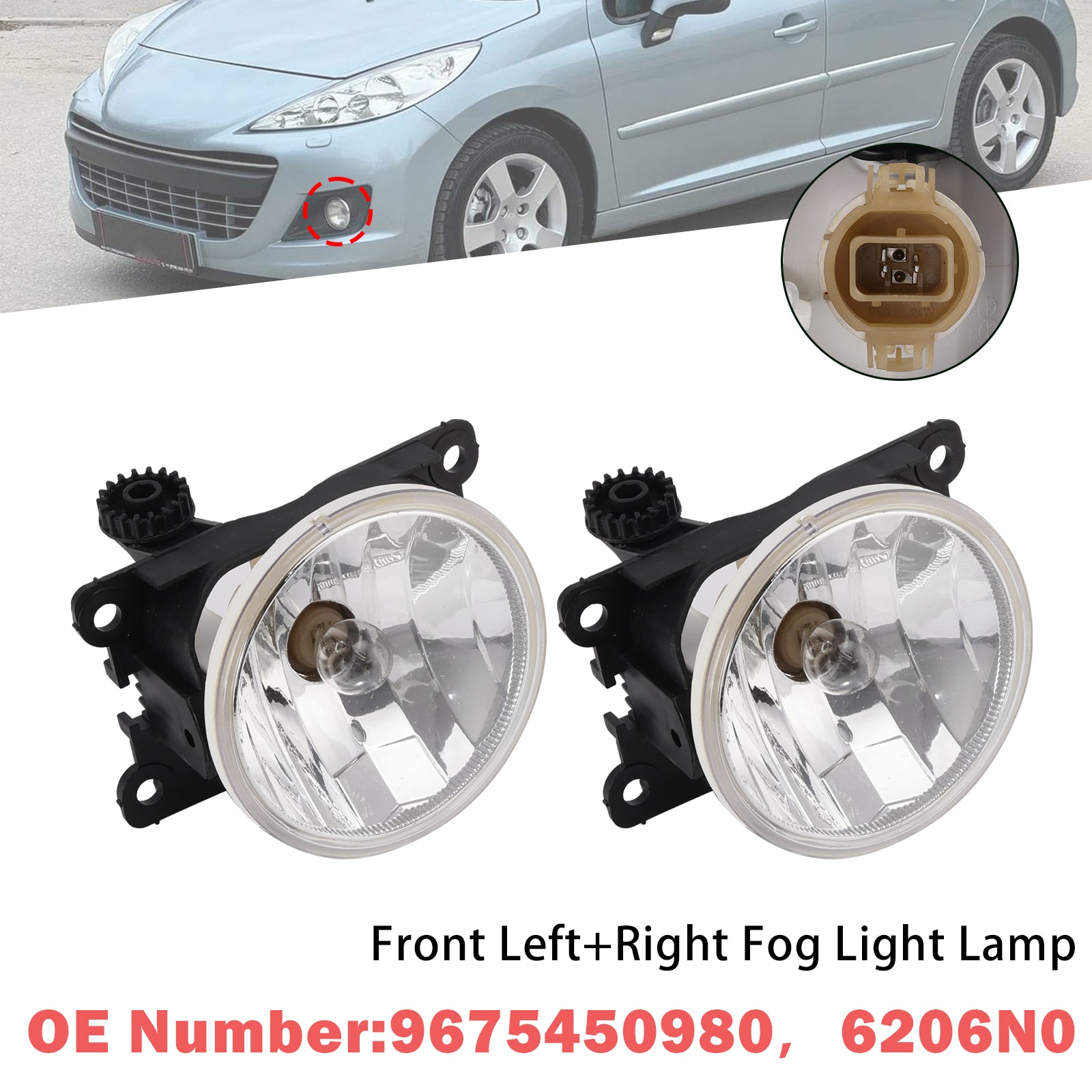 2x Front Fog Light Lamp 9675450980 For Peugeot 208 308 2008 2013-2019
