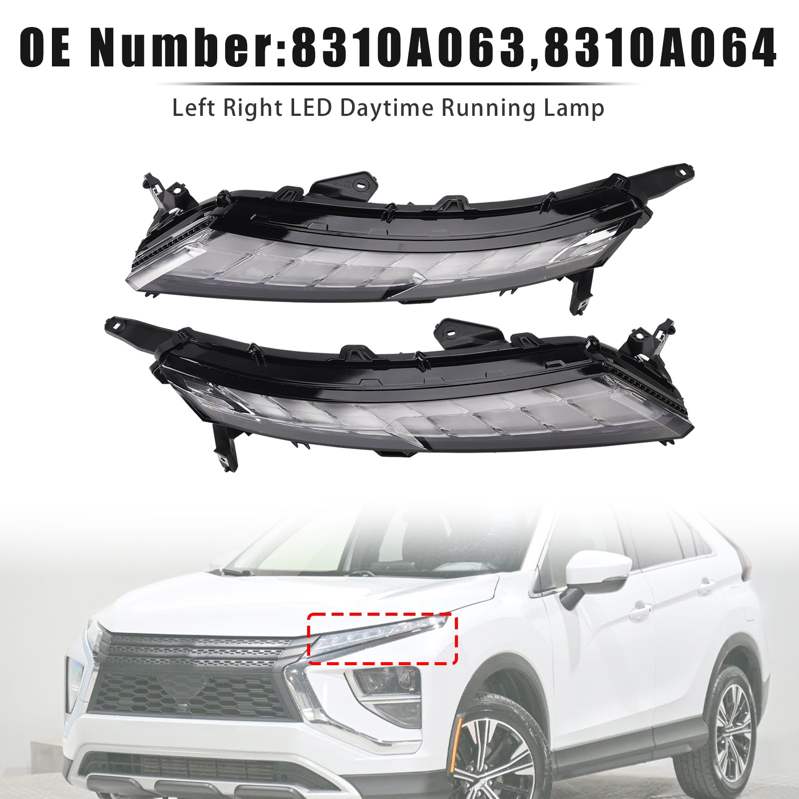 Left + Right Side Front LED DRL Lamp For Mitsubishi Eclipse Cross 2022-2026