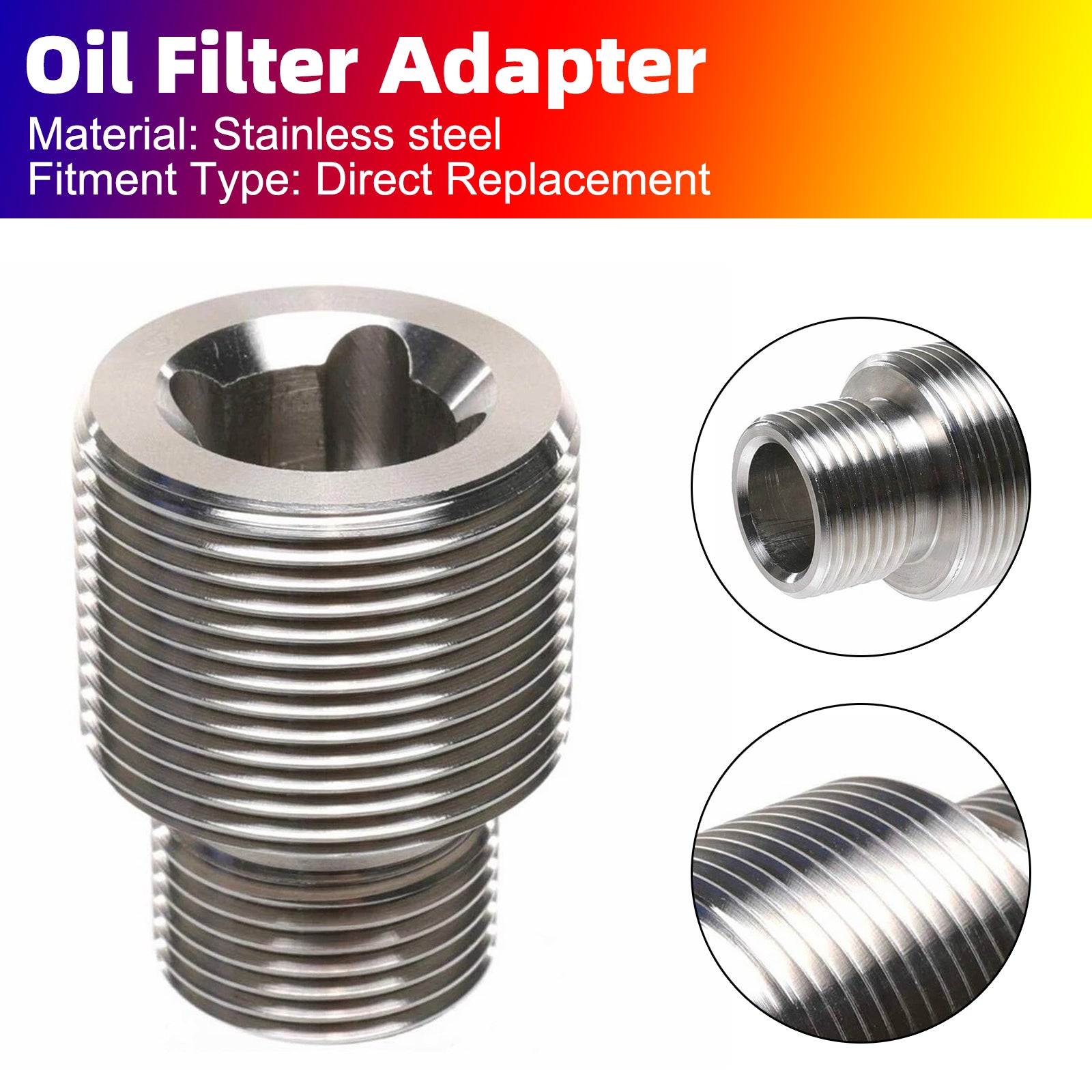 JXSS0116-SS Oil Filter Adapter 13/16"-16 to 1 1/8"-16 1R-1807