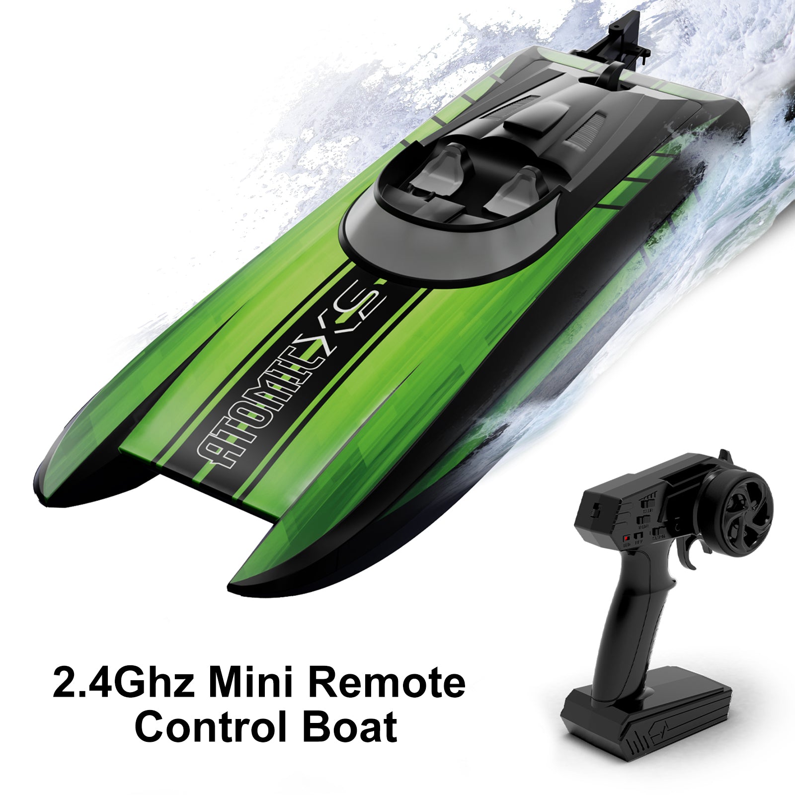 2.4Ghz Mini Remote Control Boat For Water Pool Lake Water Toy 2 Batteries Green